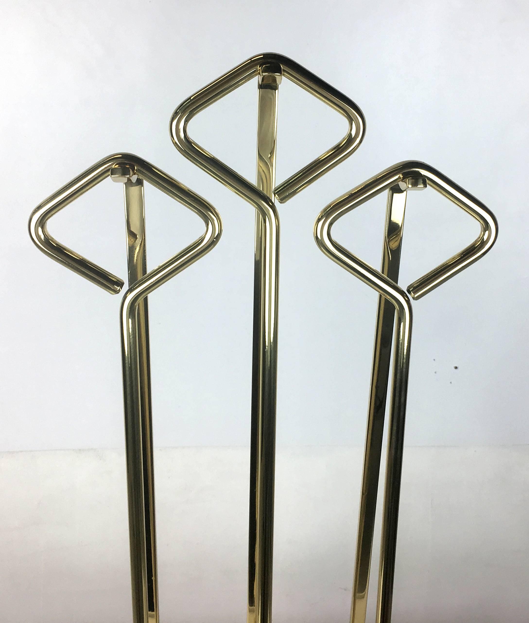 Late 20th Century Fine Italian Modernist Brass and Glass Fireplace Tools