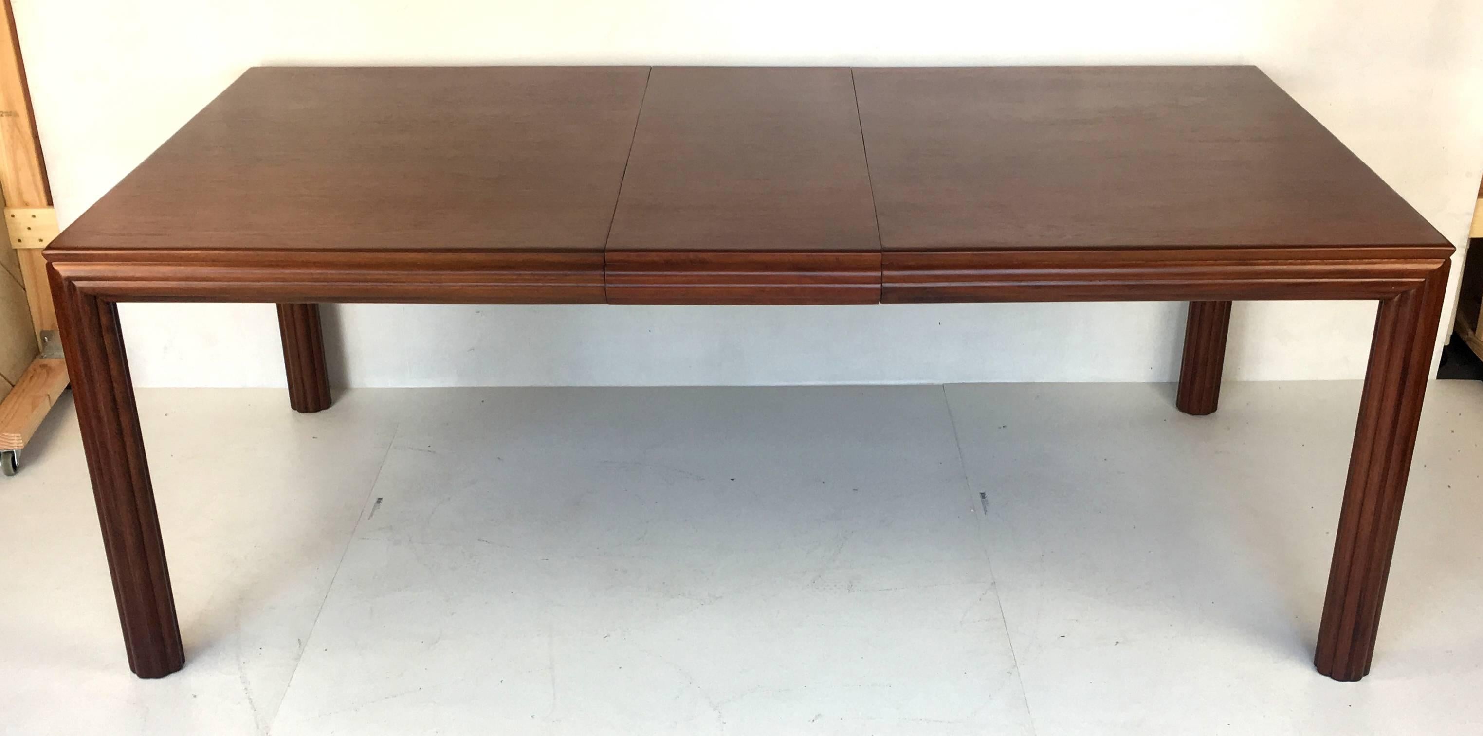 Finely crafted rift oak dining table by Johan Tapp. Comes with one leaf. Refinished. Measures: 82" long with its single 16" leaf.  All work done with painstaking attention to detail at our in-house workroom.  