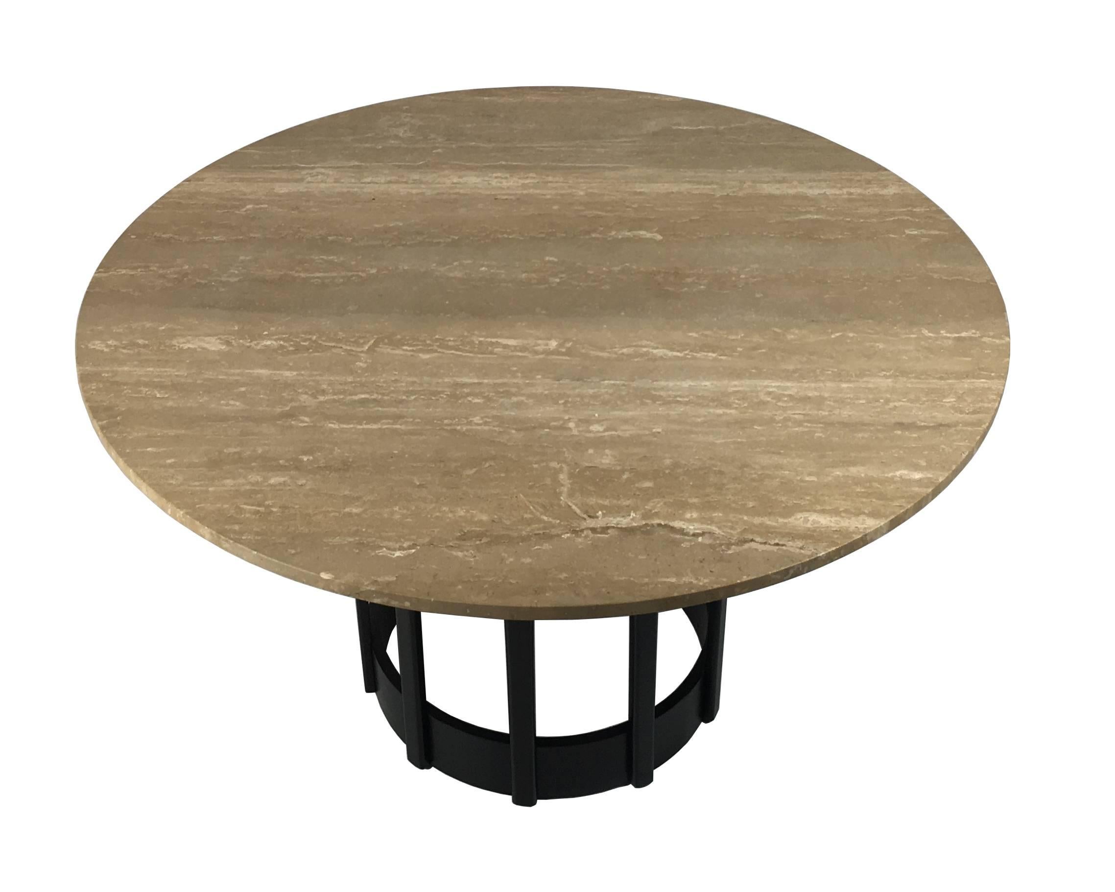 Mid-Century Modern Ebonized Walnut Dining Table with Travertine top