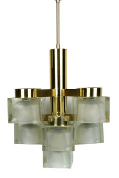 Brass "Cubic" Chandelier by Gaetano Sciolari, Italy