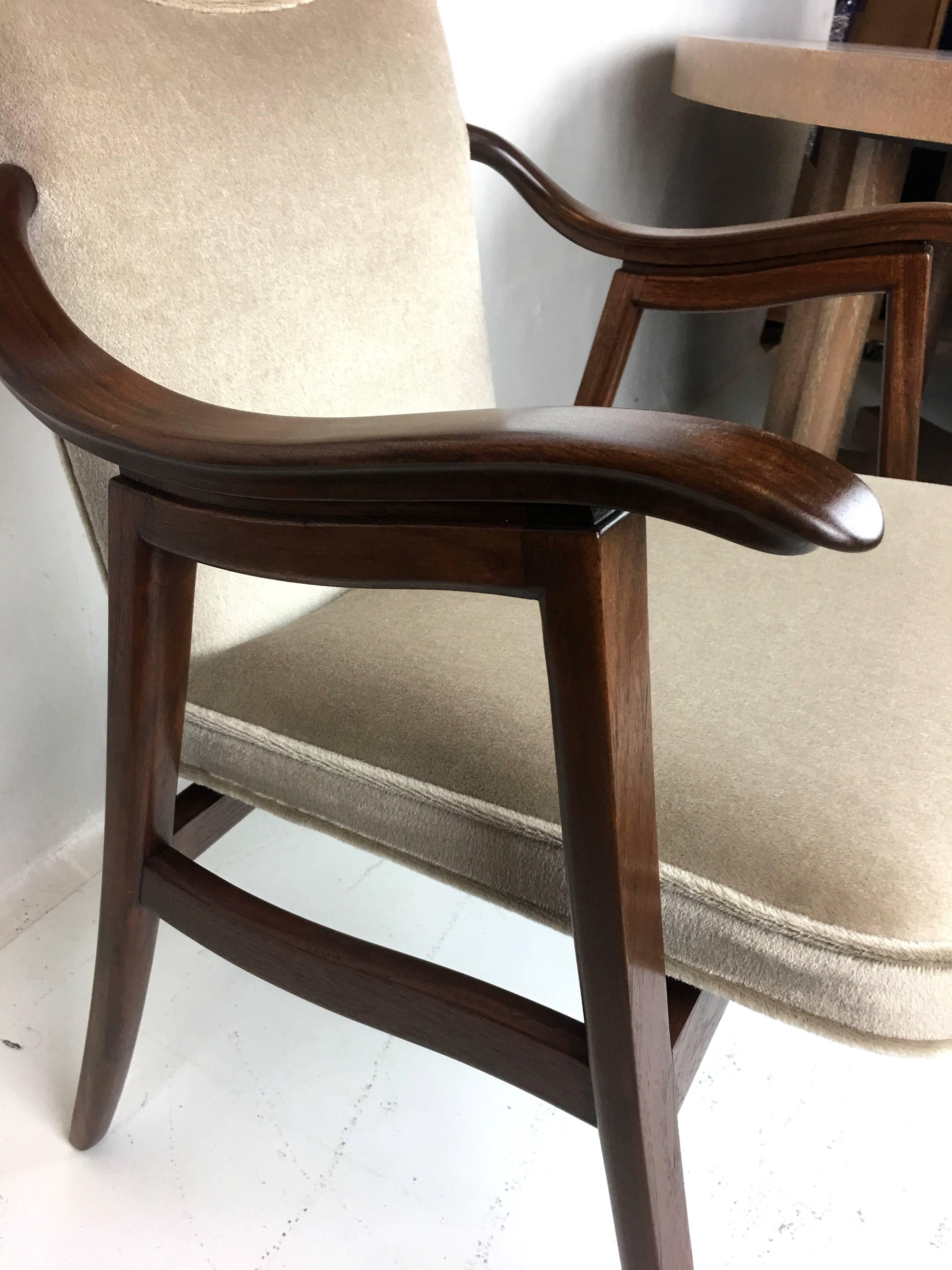 Upholstery Set of Four Walnut Dining Chairs Attributed to Edward Wormley for Dunbar For Sale