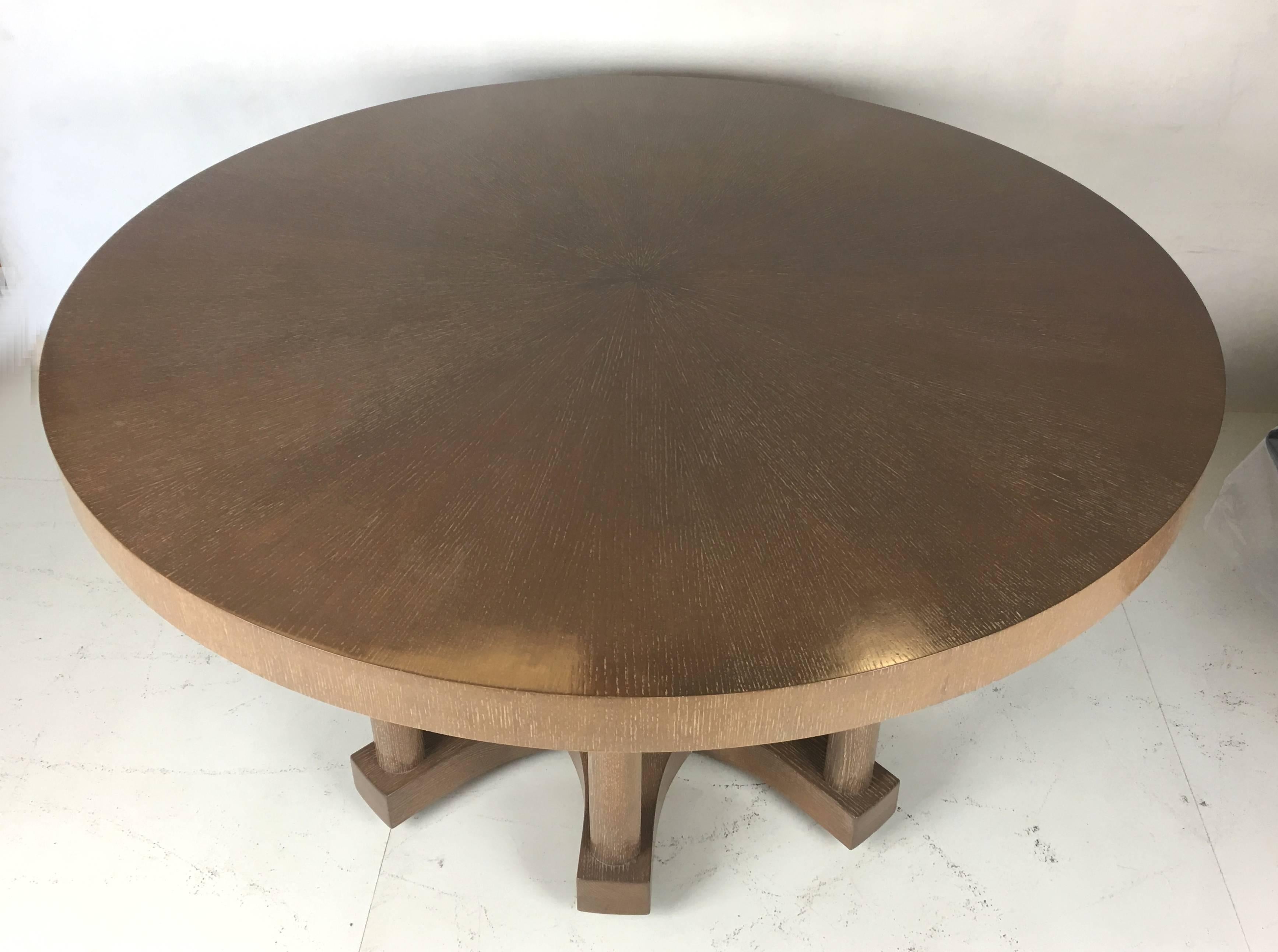 Round Colonnade Base Oak Dining Table In Excellent Condition In Danville, CA