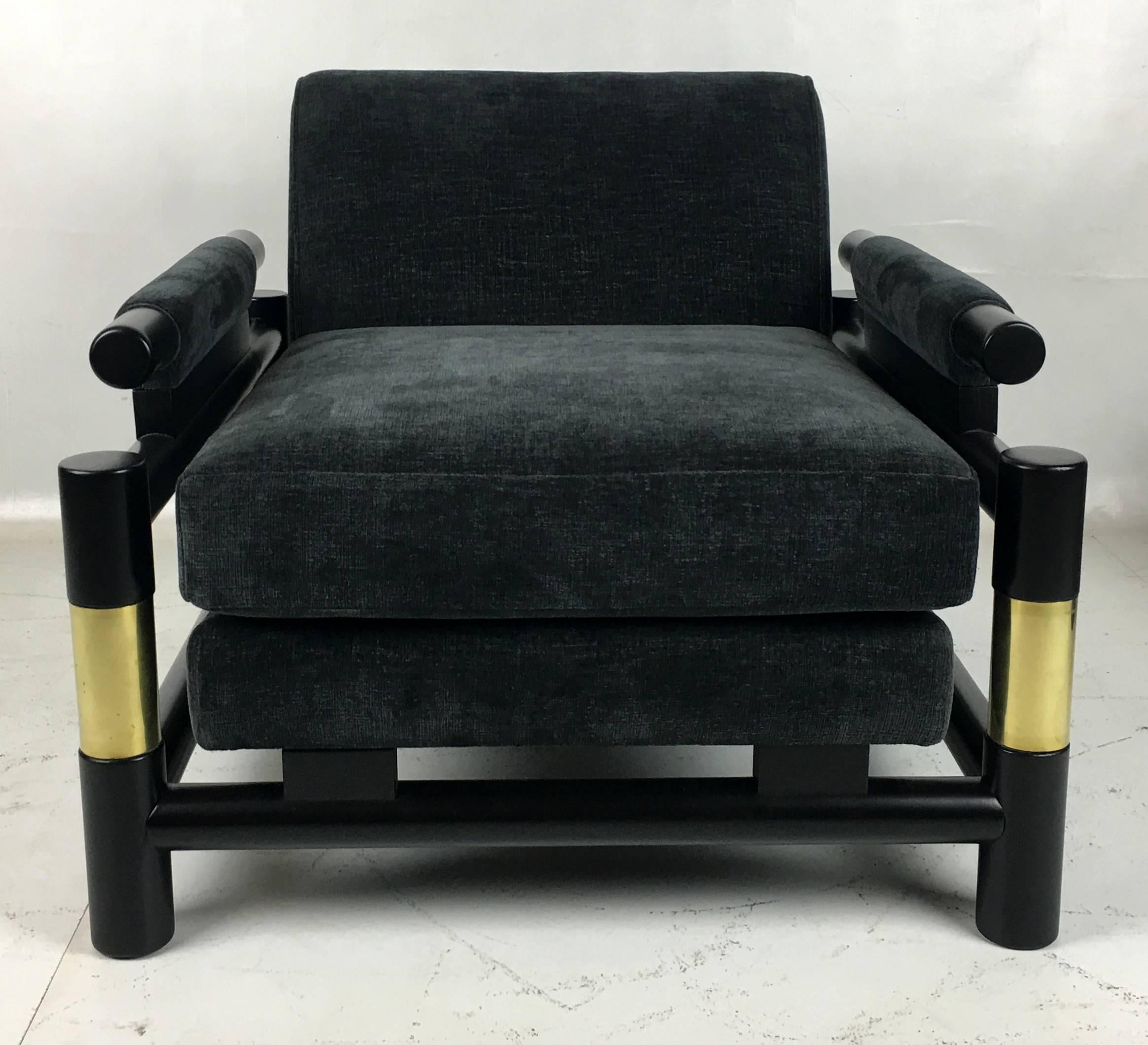 American Pair of Brass Trimmed Lounge Chairs