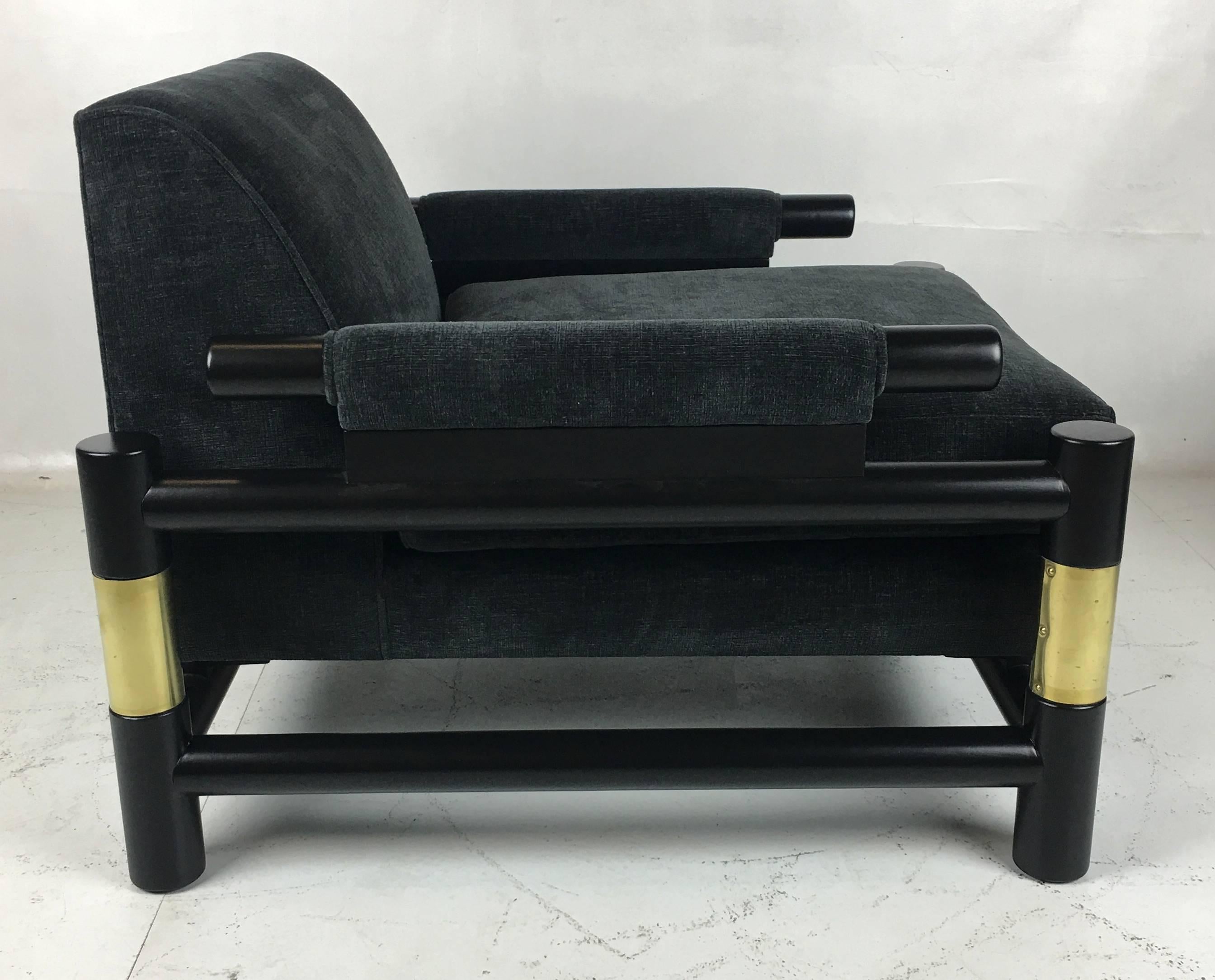Mid-20th Century Pair of Brass Trimmed Lounge Chairs
