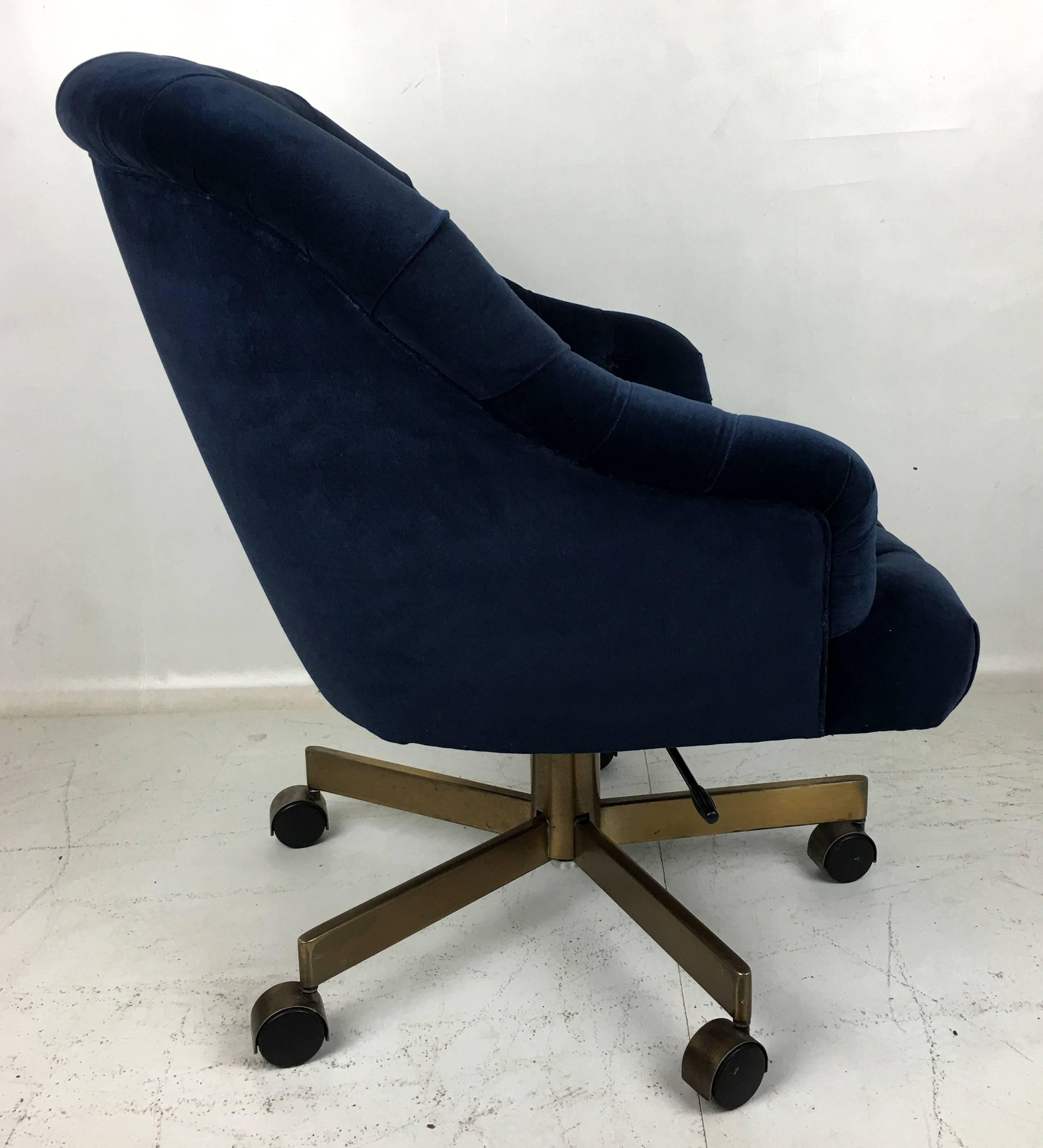 American Tufted Velvet Executive Swivel Desk Chair by Edward Wormley for Dunbar