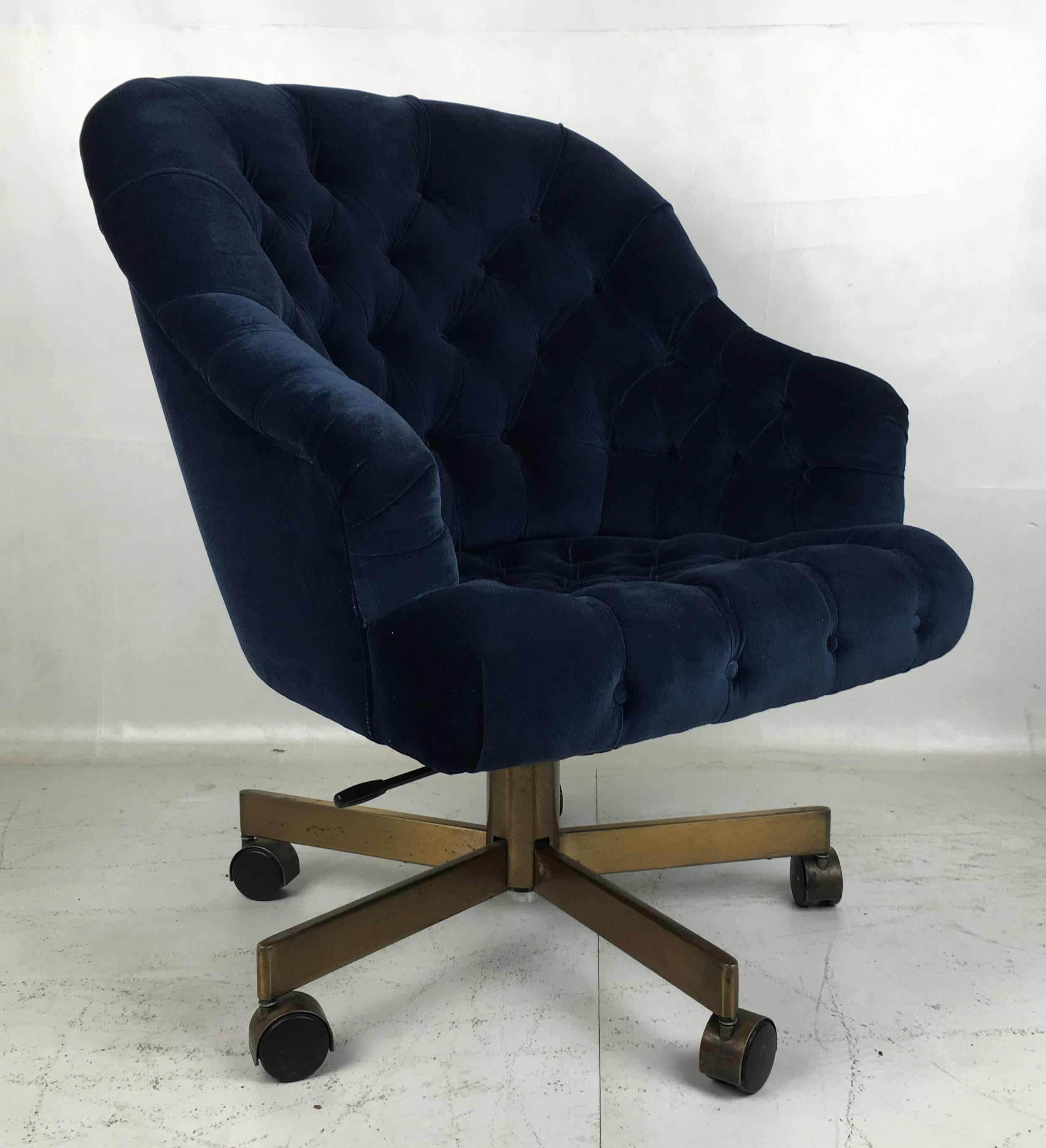 Modern Tufted Velvet Executive Swivel Desk Chair by Edward Wormley for Dunbar