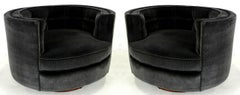 Pair of Oval Swivel Lounge Chairs with Walnut Swivel Bases by Milo Baughman