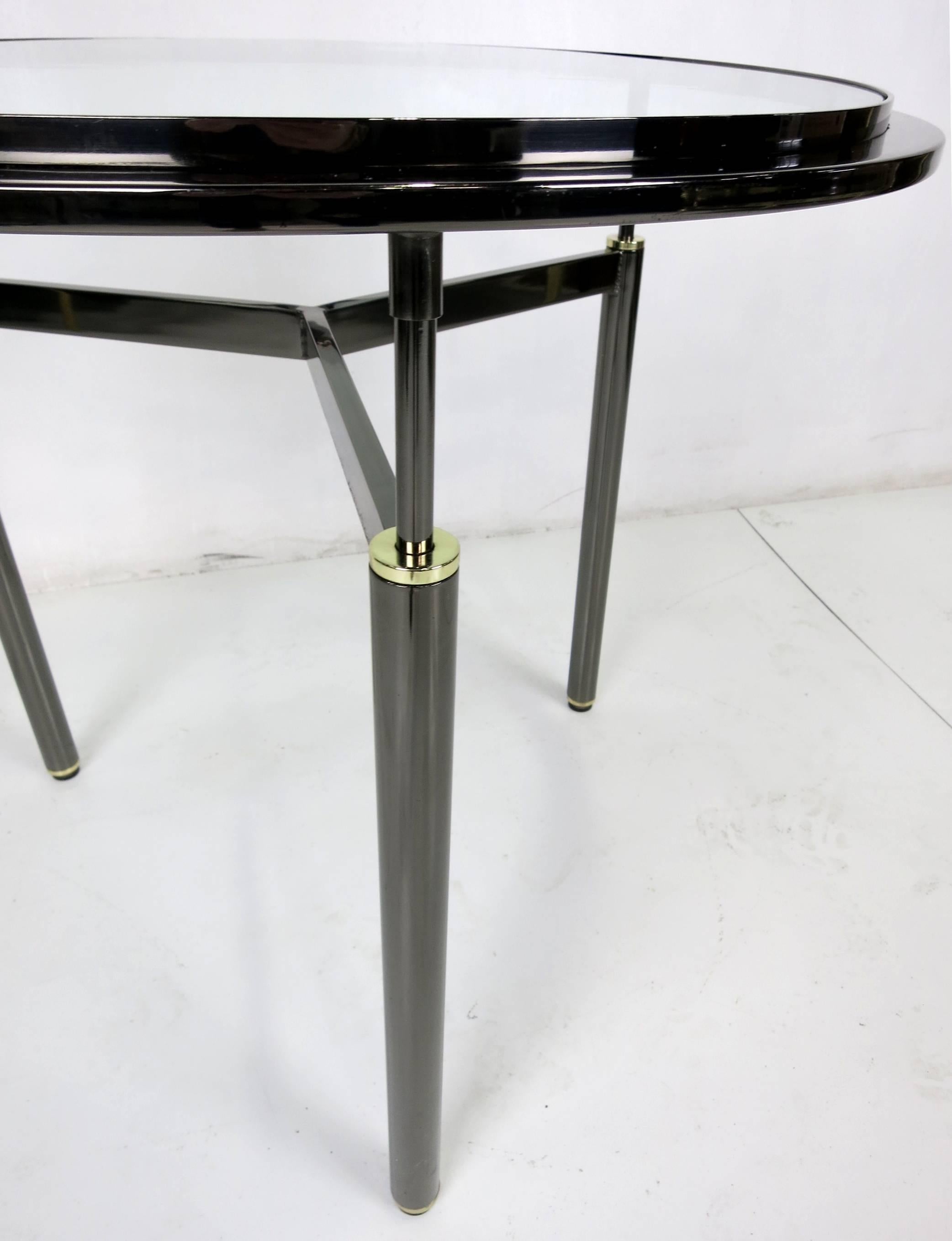 American Pair of Gunmetal and Brass Tripod Gueridons in the Style of John Saladino