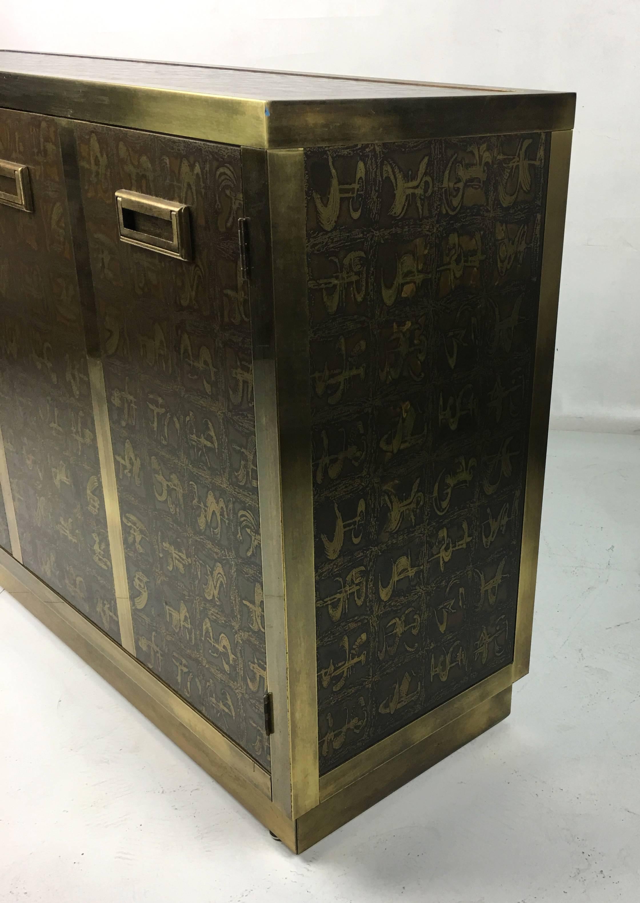 Rare Etched Brass Cabinet by Bernard Rohne for Mastercraft 1