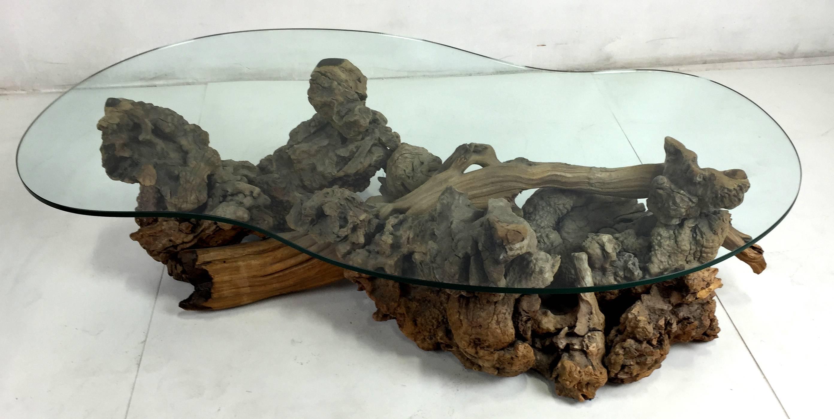 burl wood coffee table glass top