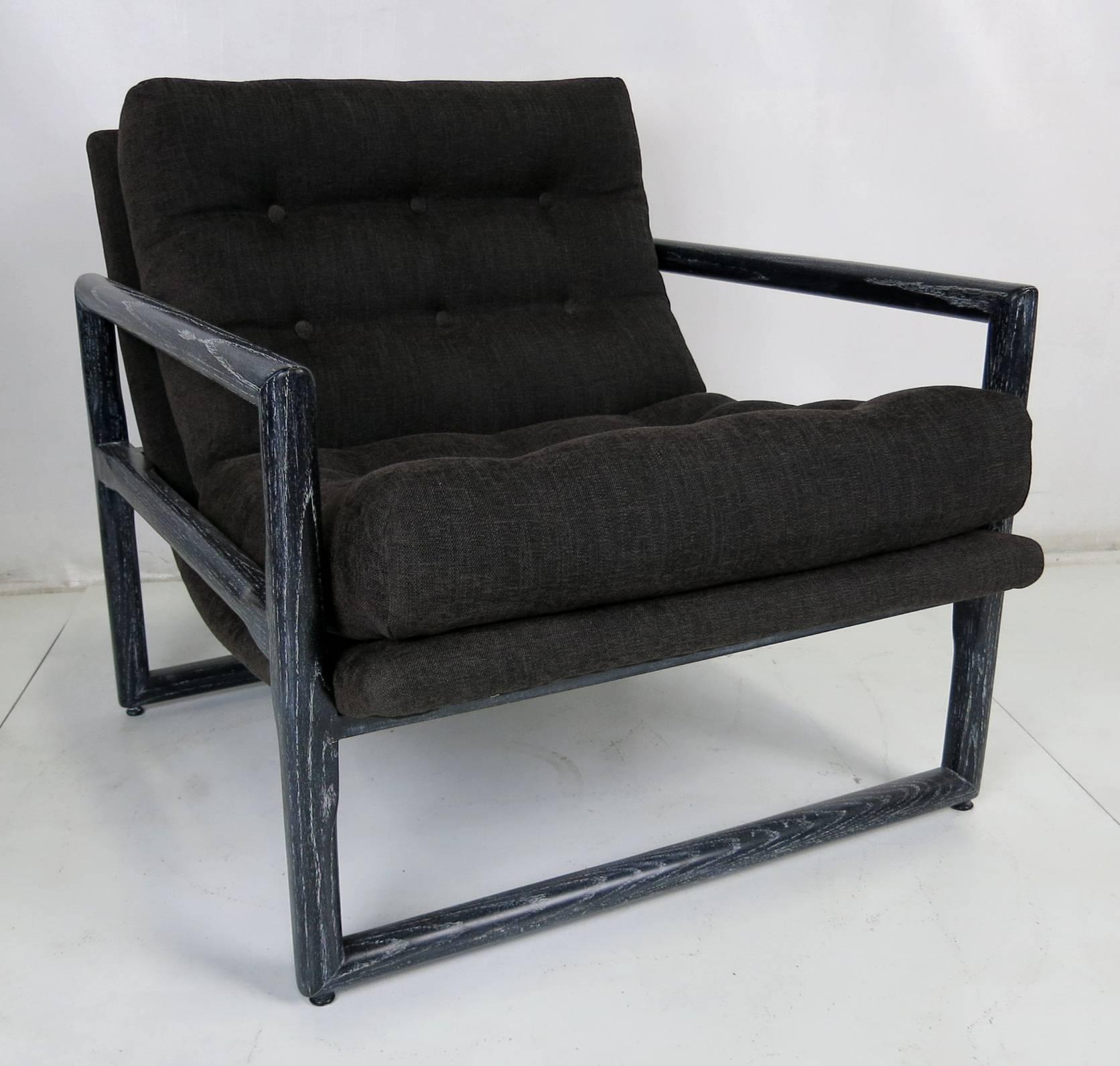 American Pair of Cerused Oak Scoop Chairs by Milo Baughman