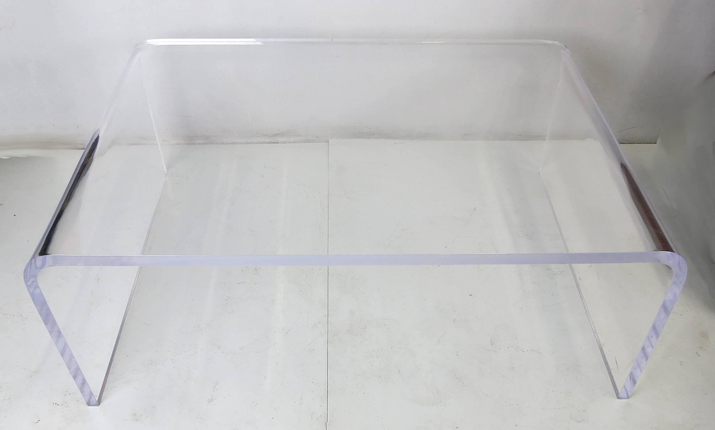 American Thick Lucite Waterfall Coffee Table