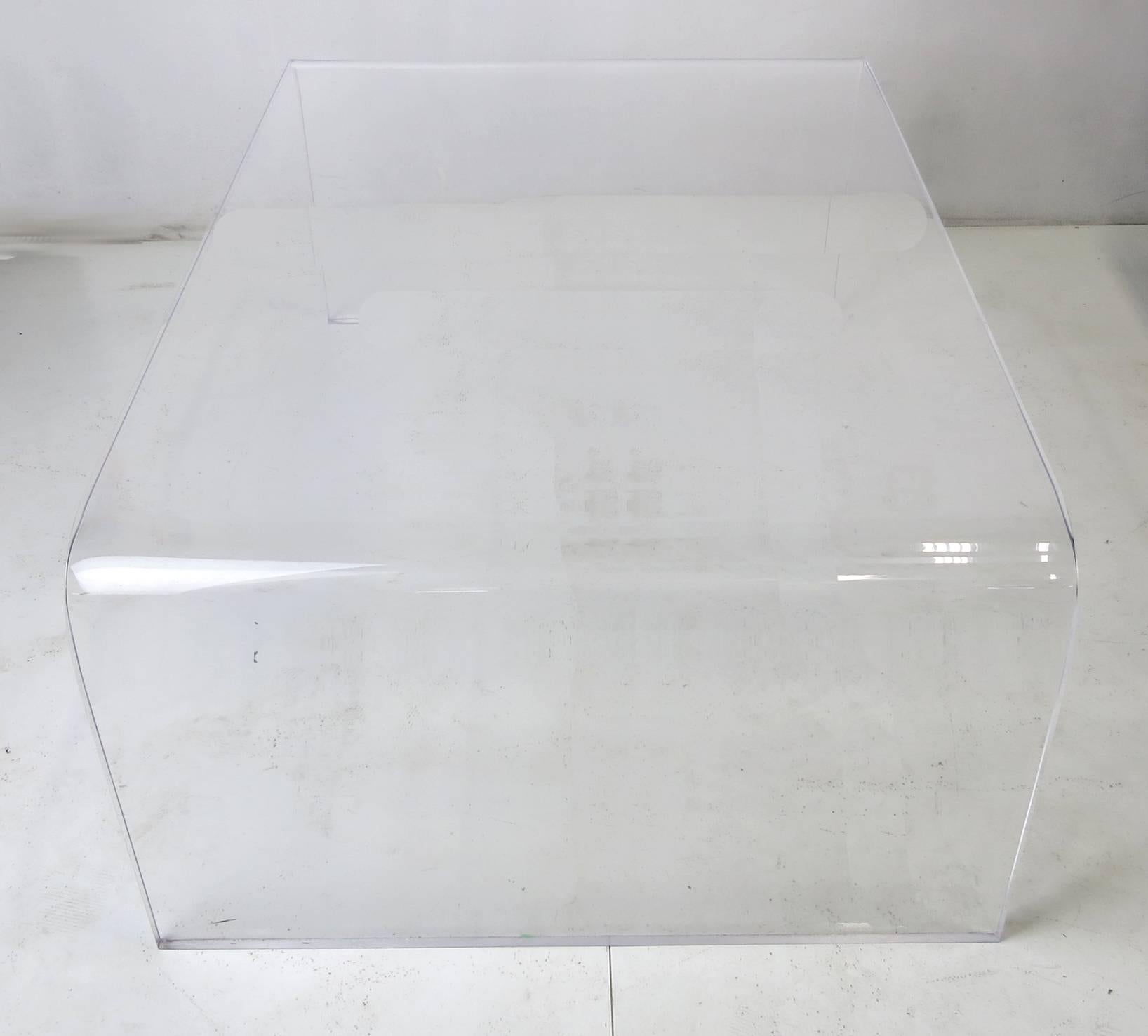 Modern Thick Lucite Waterfall Coffee Table