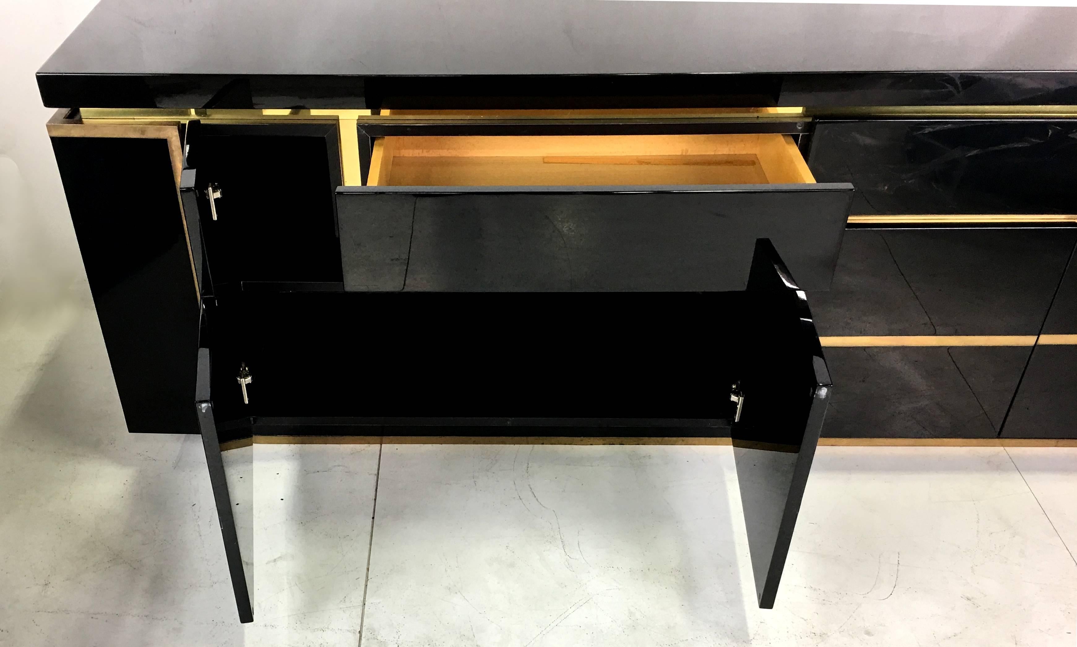 Lacquer and Brass Sideboard by Jean-Claude Mahey In Excellent Condition In Danville, CA