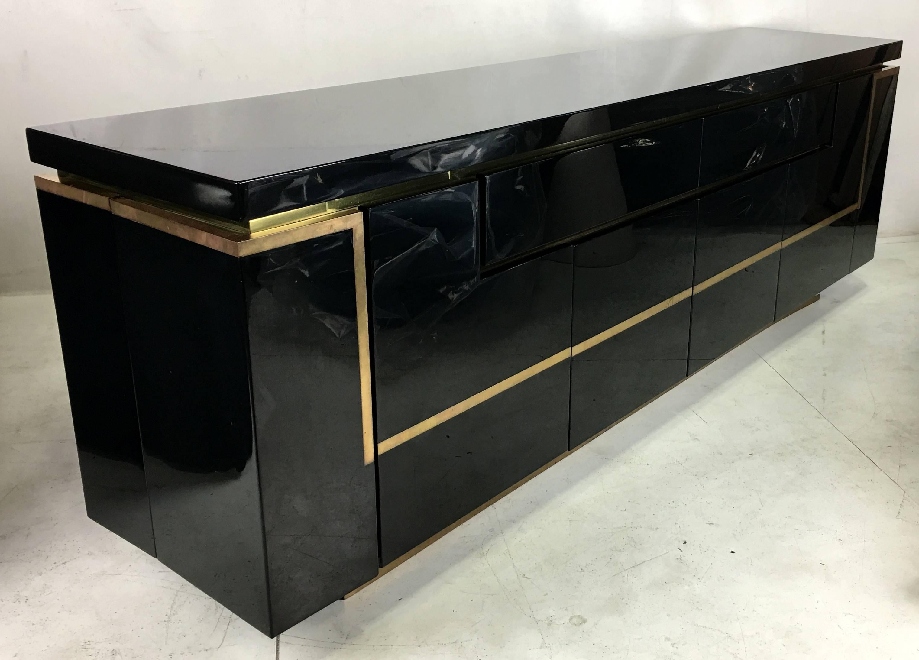 Late 20th Century Lacquer and Brass Sideboard by Jean-Claude Mahey