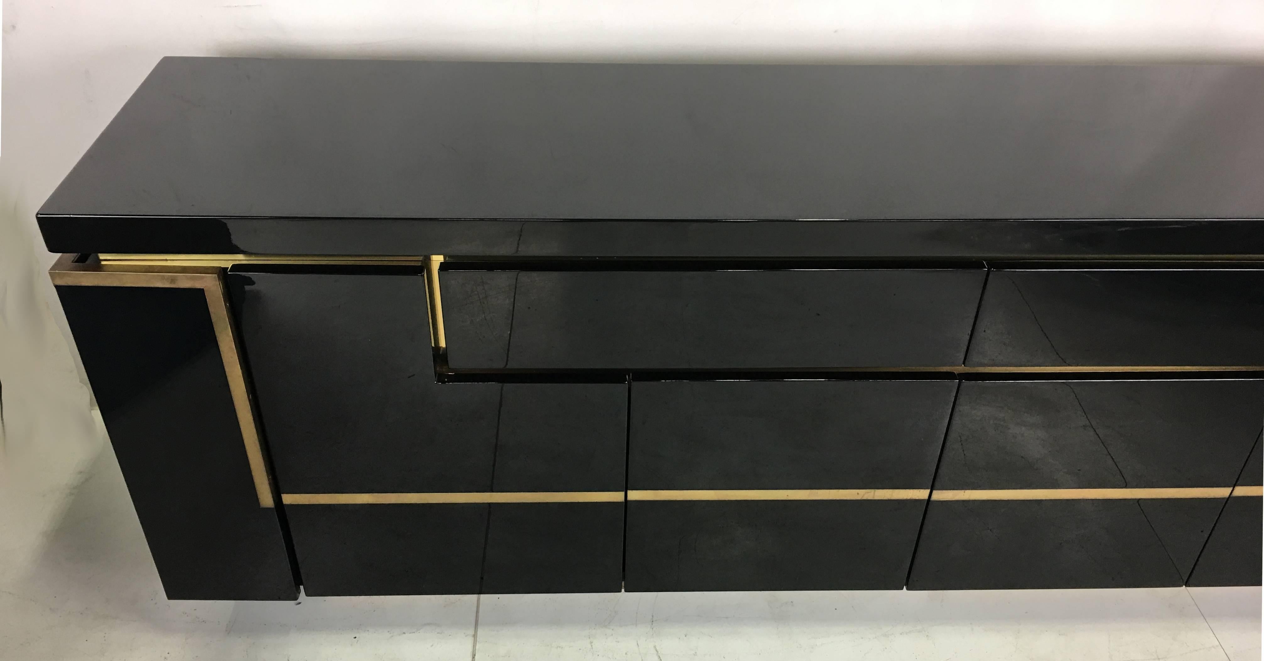 Lacquer and Brass Sideboard by Jean-Claude Mahey 2