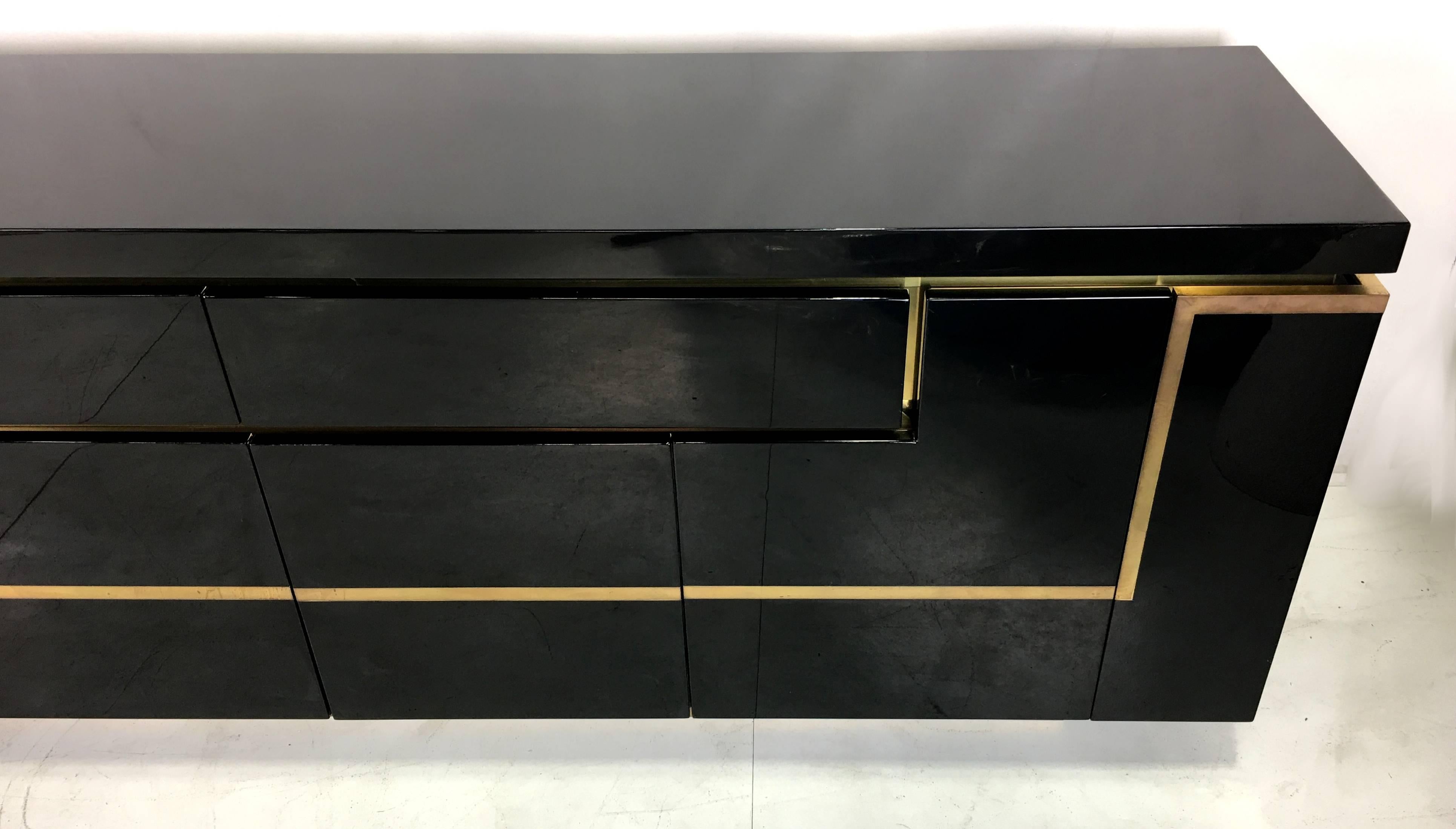 Lacquer and Brass Sideboard by Jean-Claude Mahey 3