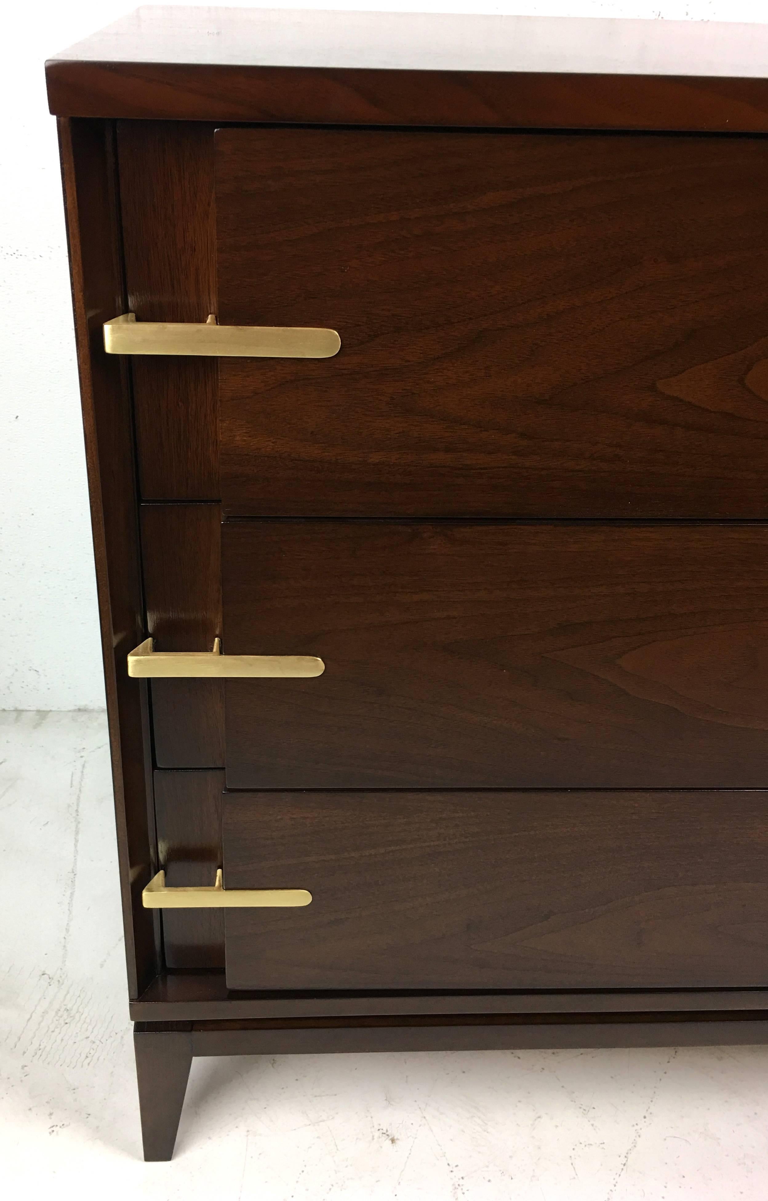 Fantastic Pair of Walnut Bachelors Chests with Brass Hardware In Excellent Condition In Danville, CA