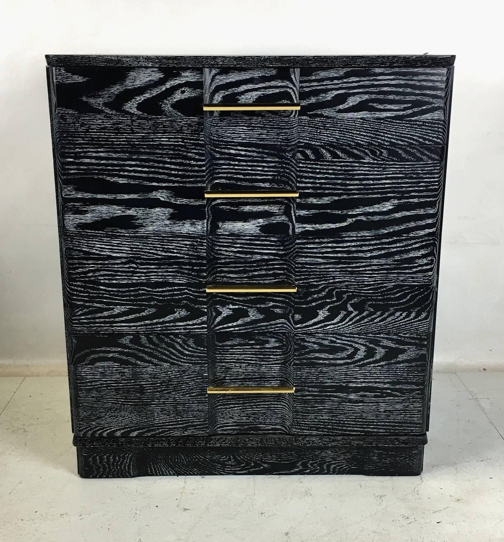 American Pair of Ebonized Cerused Oak Bachelors Chests with Brass Hardware