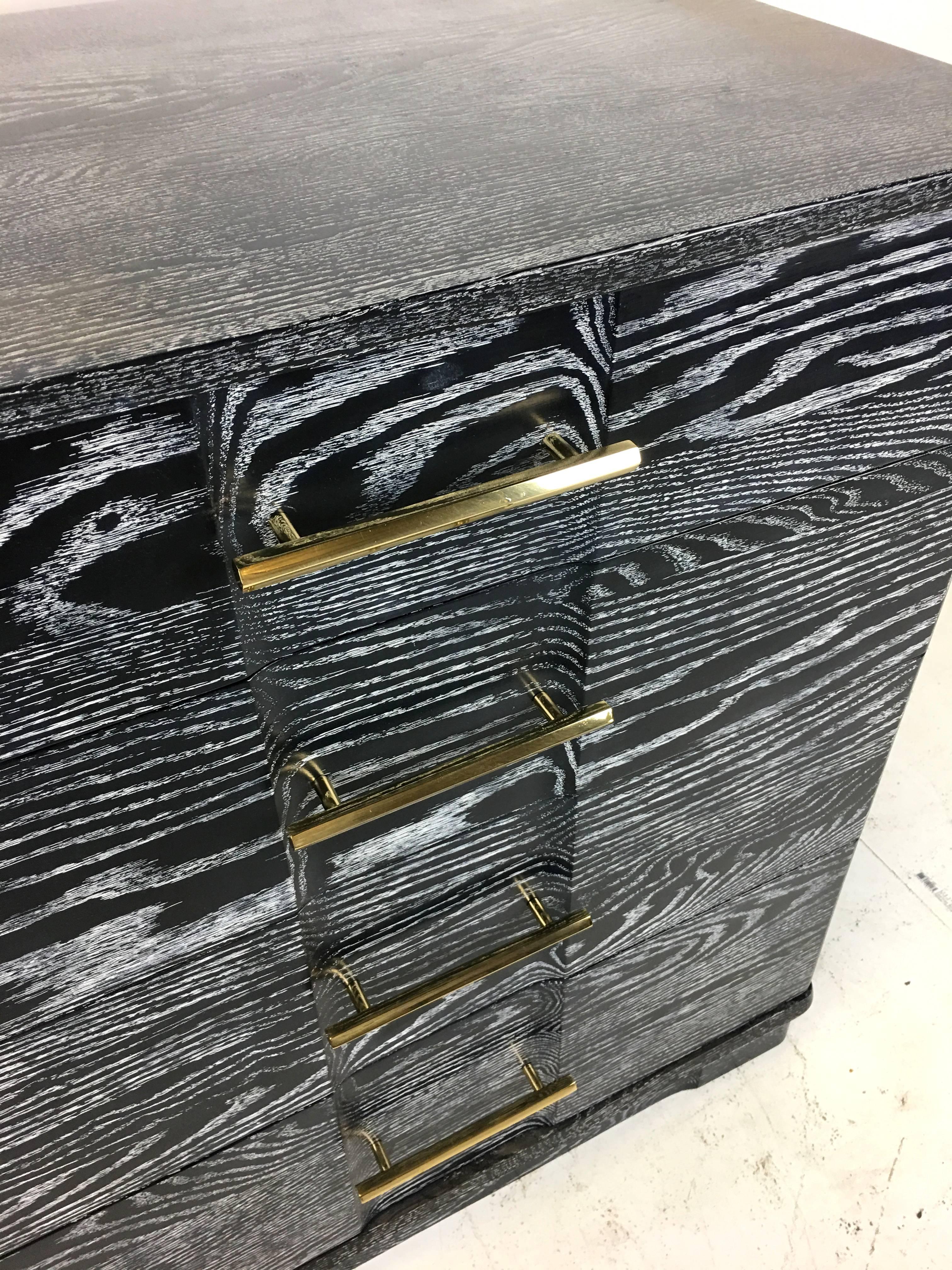 Pair of Ebonized Cerused Oak Bachelors Chests with Brass Hardware 1