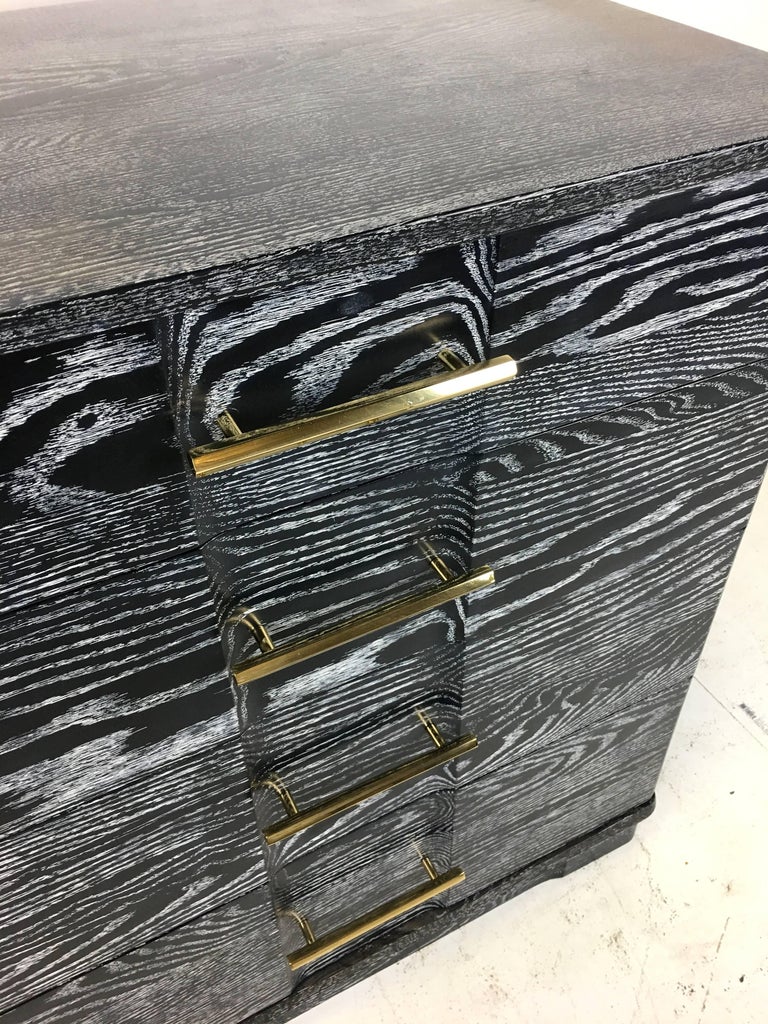 Pair of Ebonized Cerused Oak Bachelors Chests with Brass Hardware at