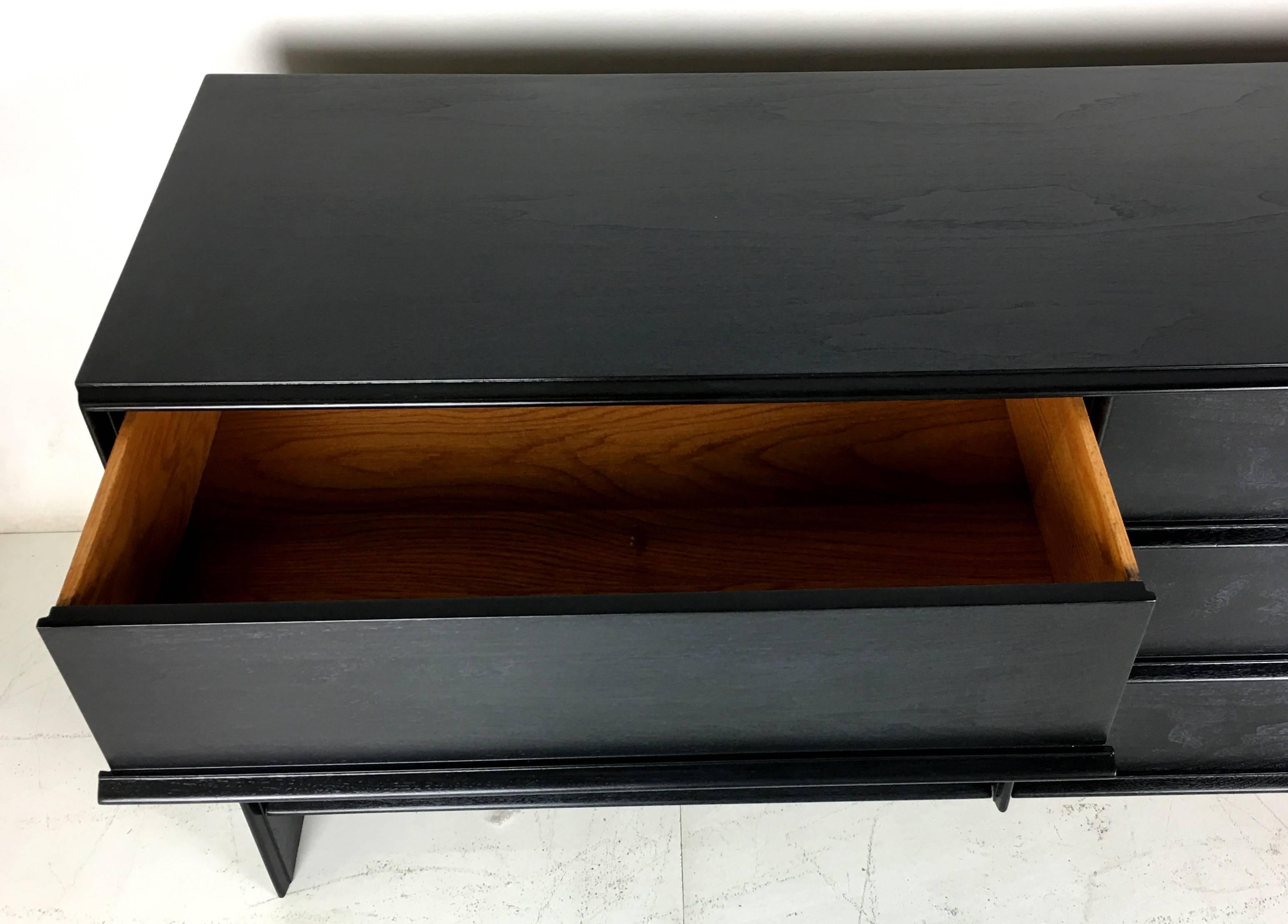 Mid-Century Modern Low Dresser in Charcoal Lacquer by T.H. Robsjohn-Gibbings