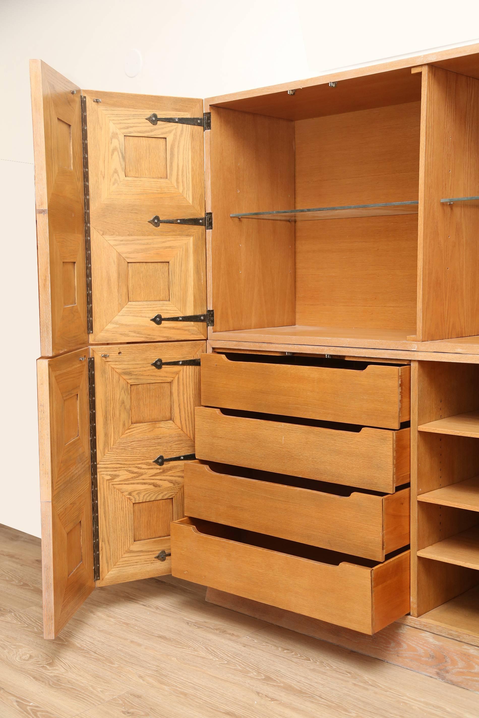 Mid-Century Modern Modernist Two-Piece Cerused Oak Cabinet