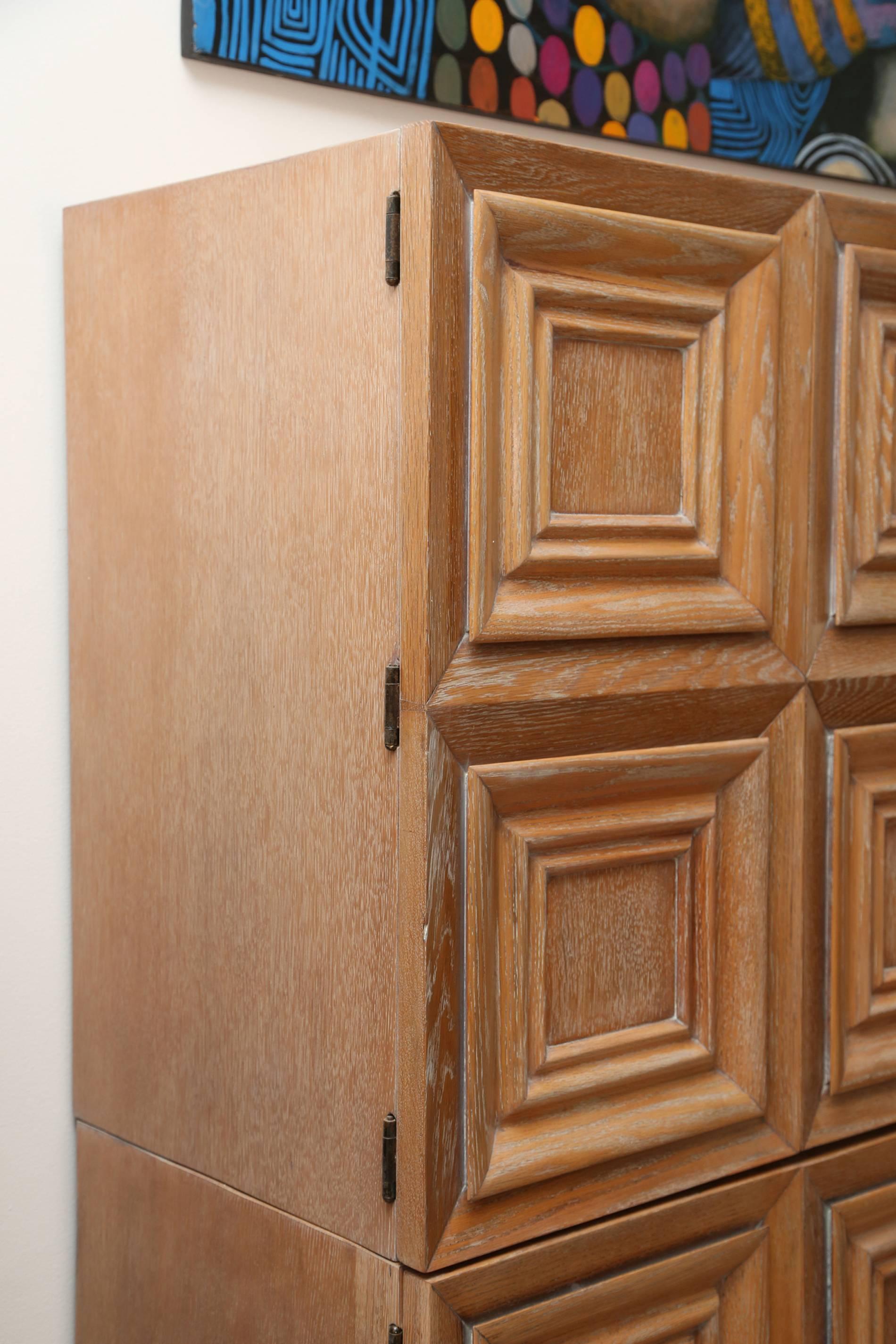 Modernist Two-Piece Cerused Oak Cabinet In Excellent Condition In Miami, FL