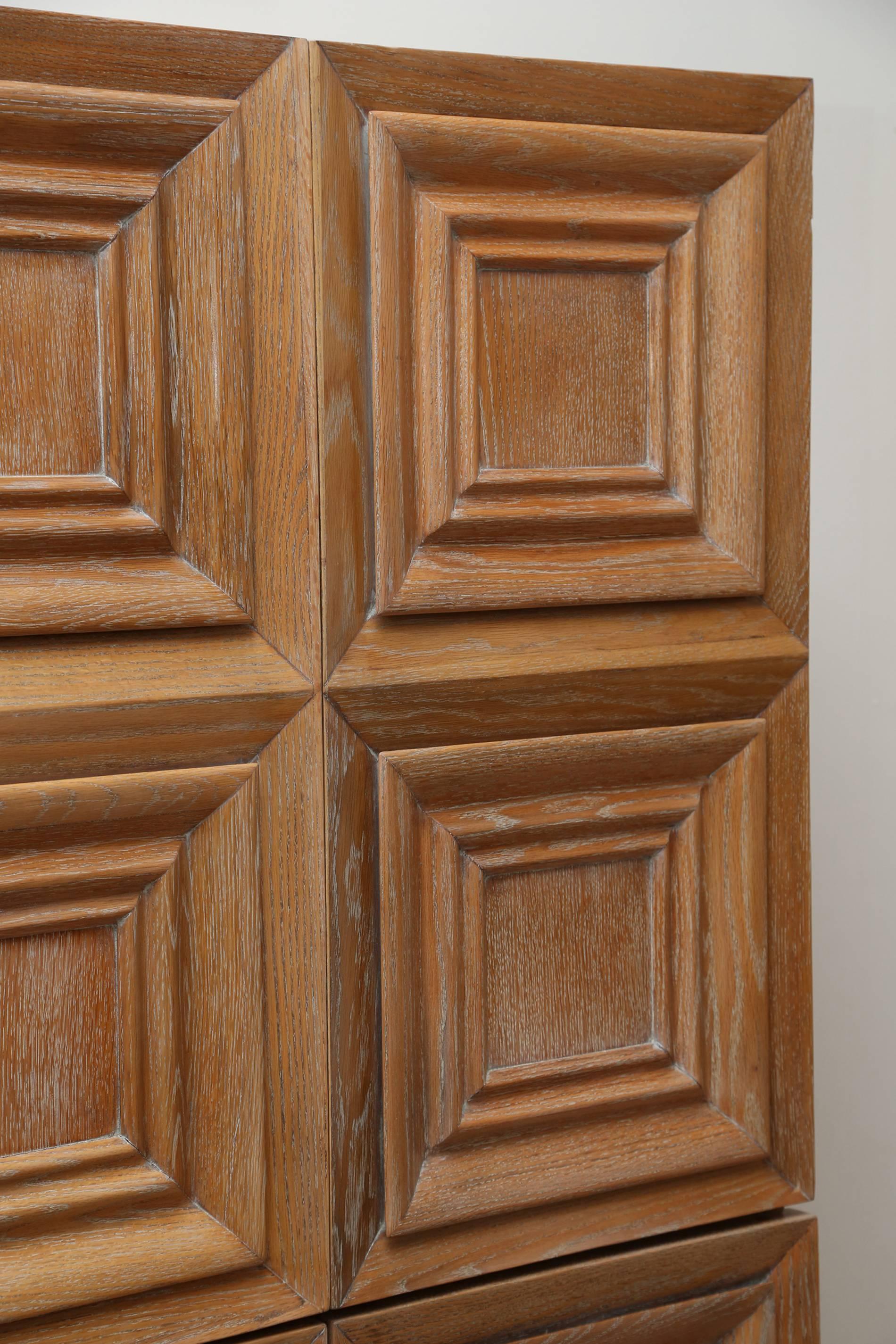 Mid-20th Century Modernist Two-Piece Cerused Oak Cabinet