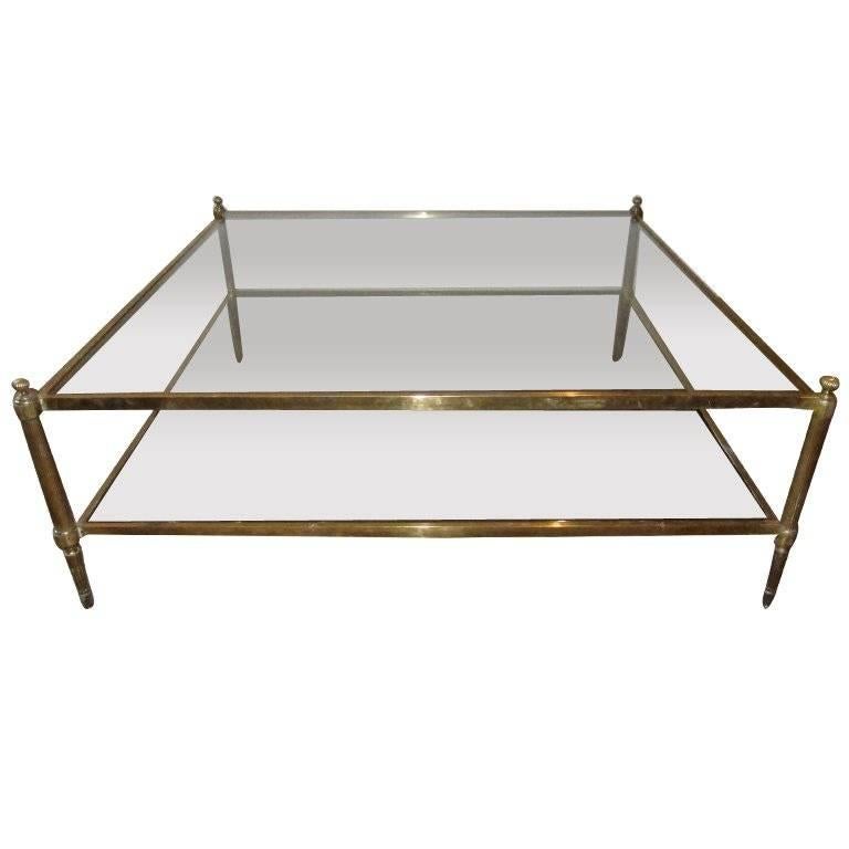 Maison Jansen attributed Large Two-Tier Brass Coffee table