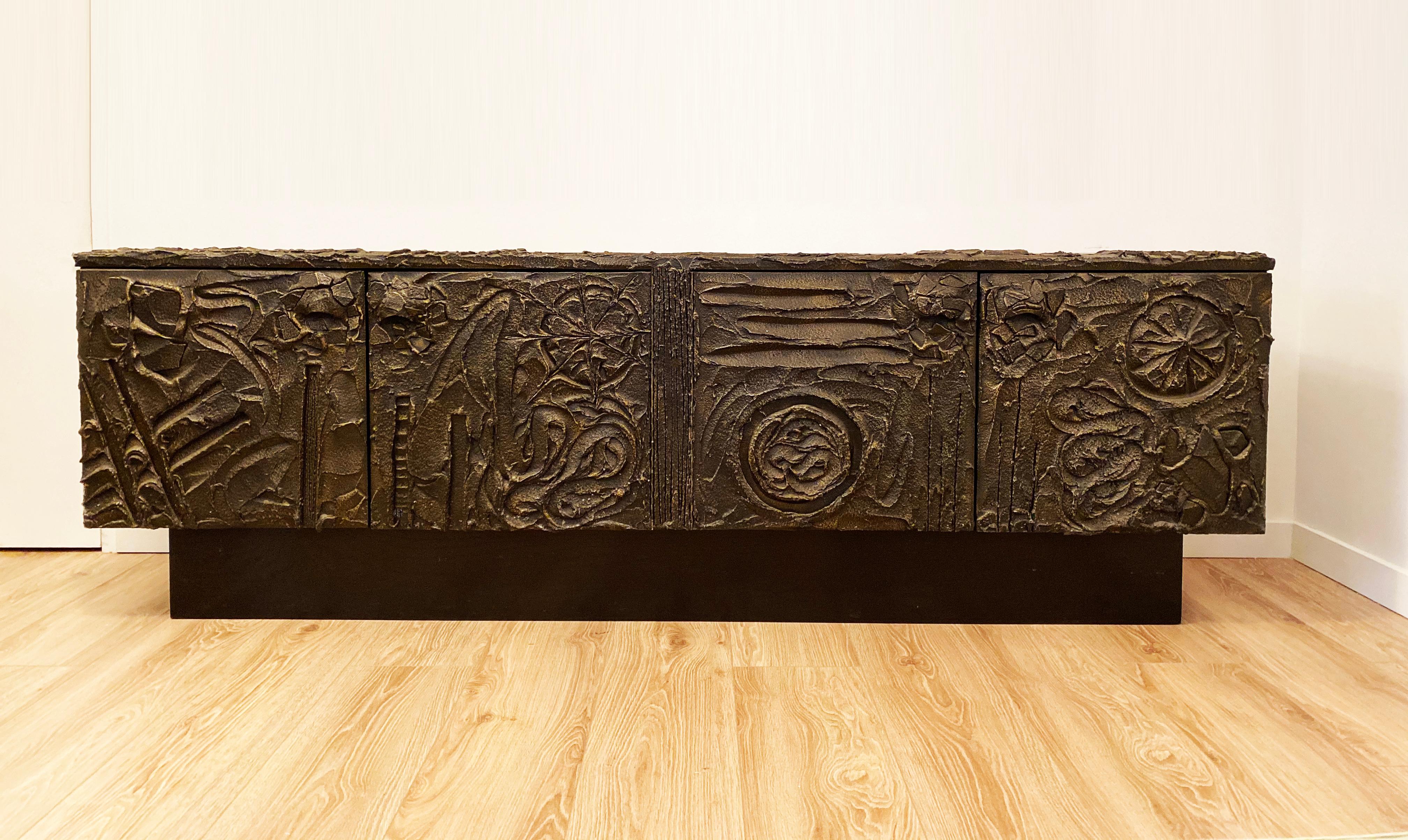 Metal Paul Evans Complete Sculpted Bronze Dining Room Setting