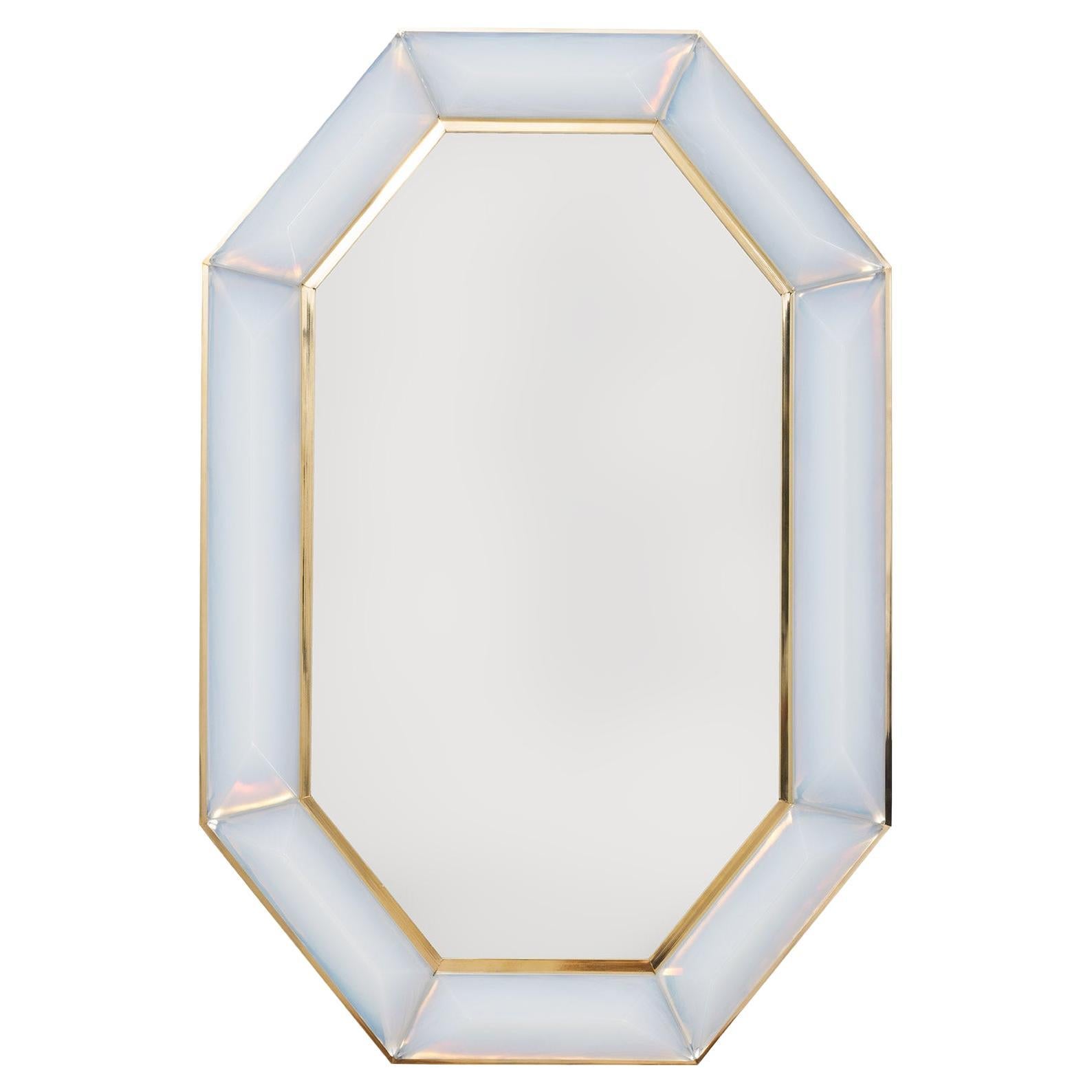 Bespoke Octagon Iridescent Opaline Murano Glass Mirror, in Stock