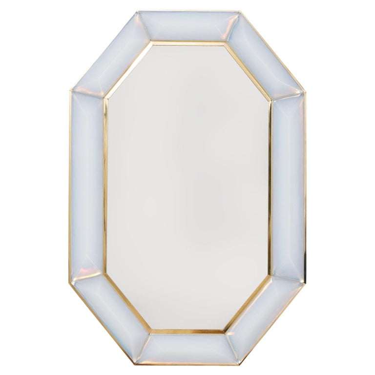 Octagonal Iridescent Opaline Murano Glass Mirror, New
