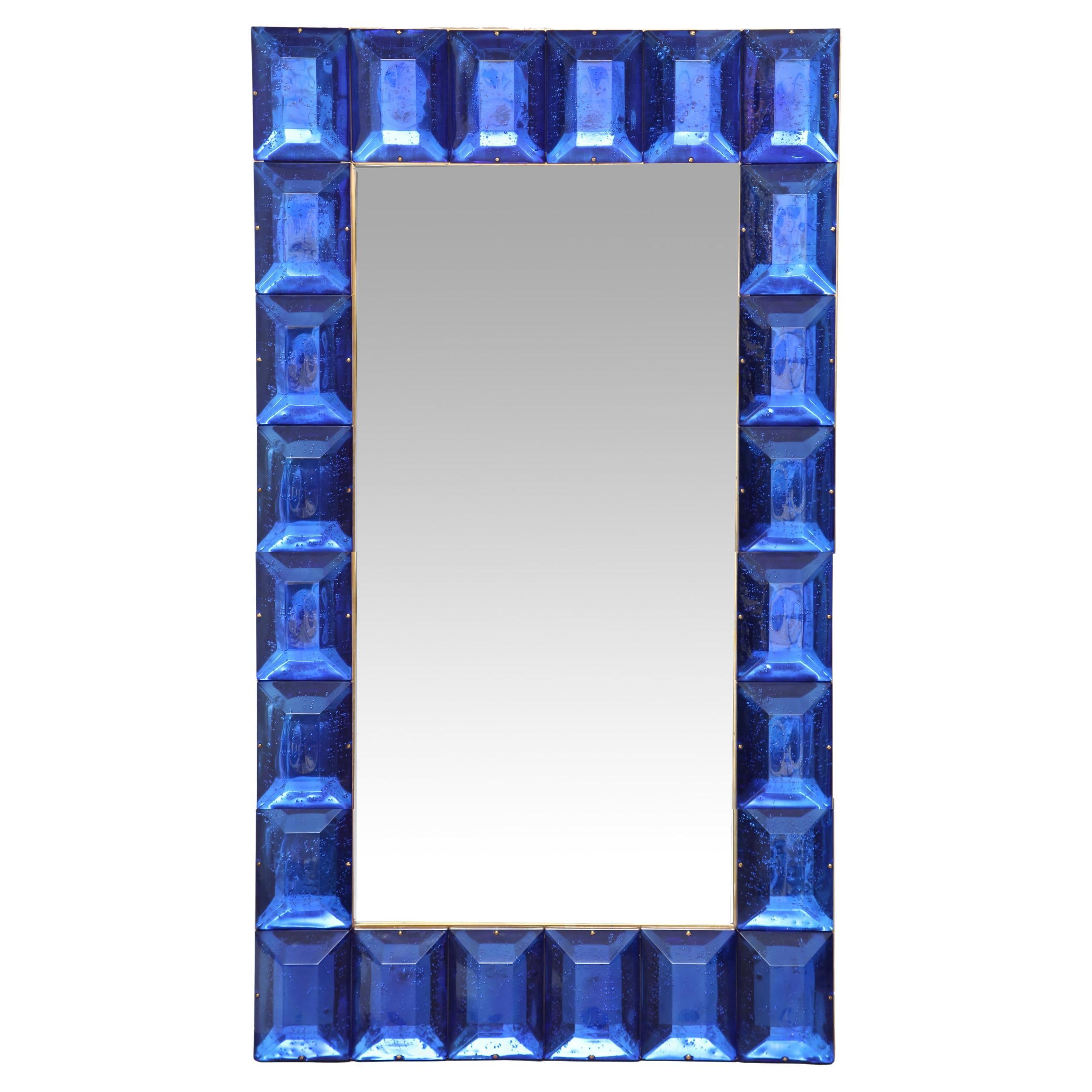 Grand verre de Murano bleu cobalt à motif de diamants, en stock en vente