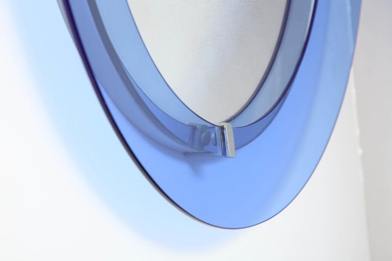  Round Blue Glass Mirror by Cristal Art, Italy 1950 2