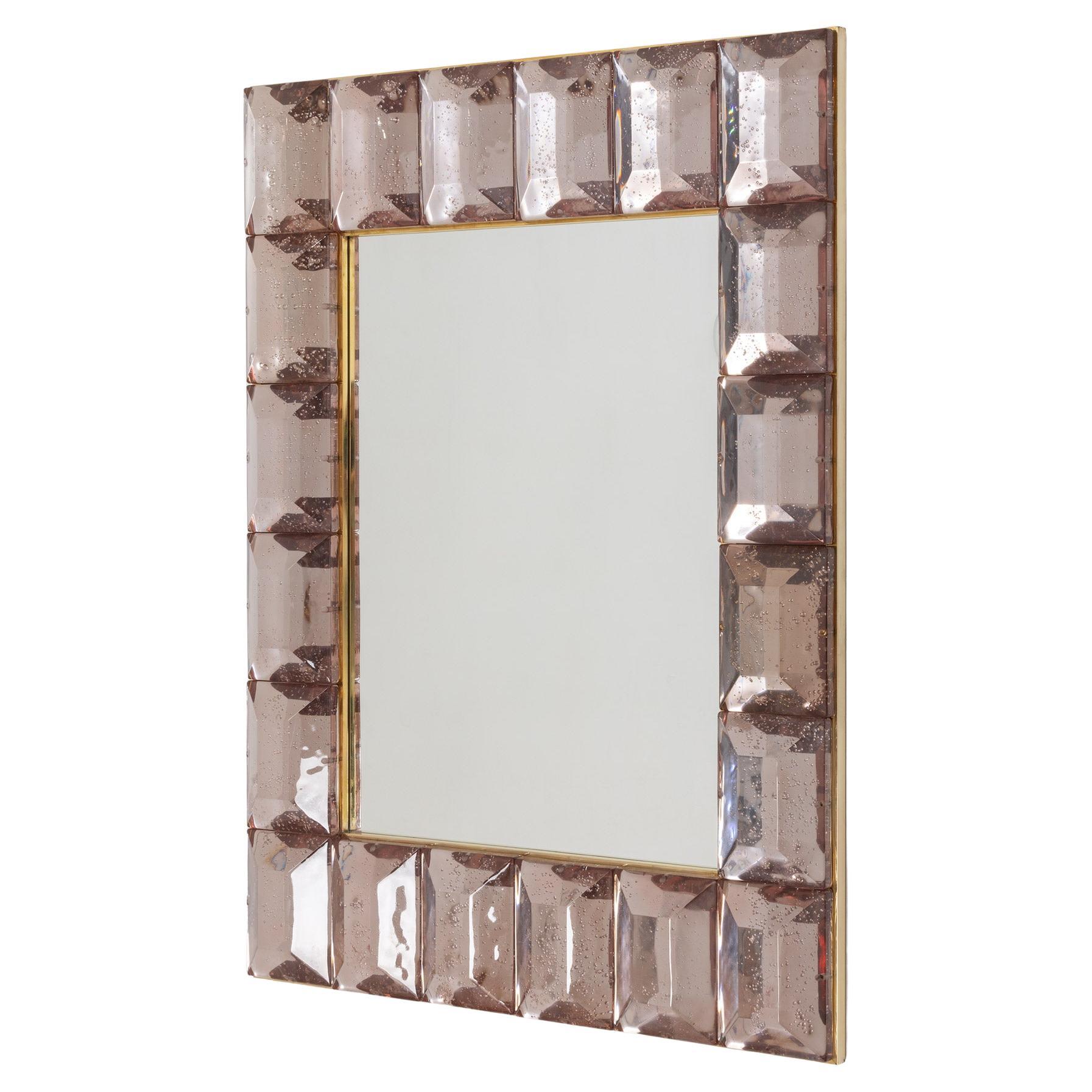  Pink Diamond Cut Murano Glass Mirrors, in Stock For Sale