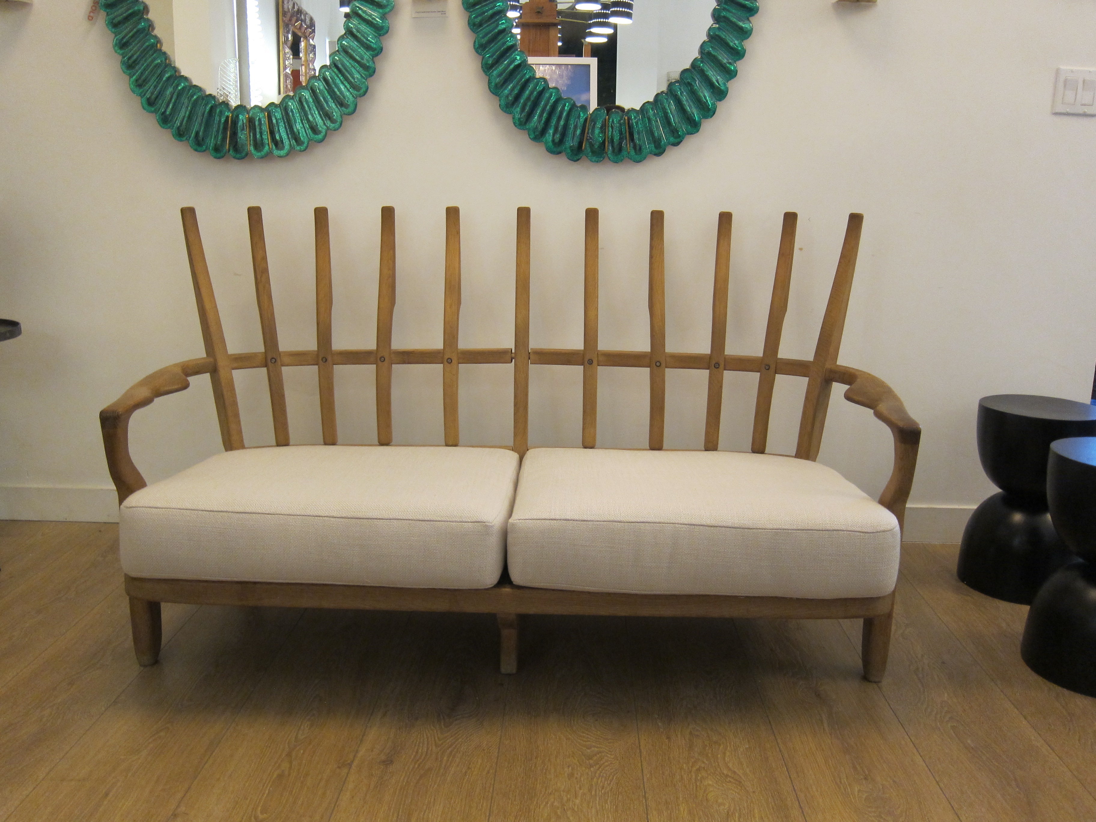 Mid-Century-Sofa aus Eiche von Guillerme et Chambron, Frankreich 1960 (Moderne der Mitte des Jahrhunderts) im Angebot