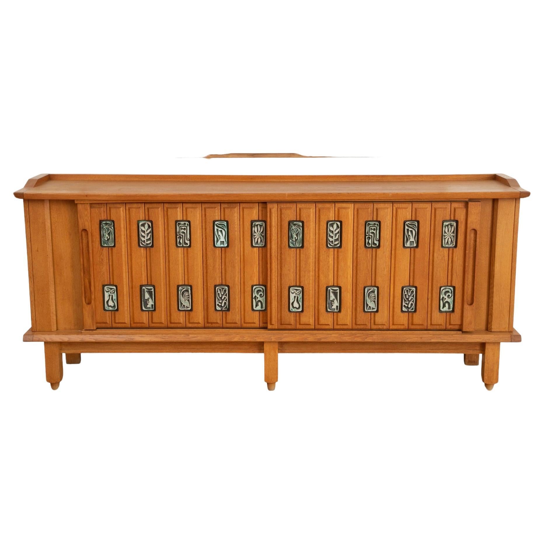 Large Oak Sideboard by Guillerme and Chambron, France 1950
