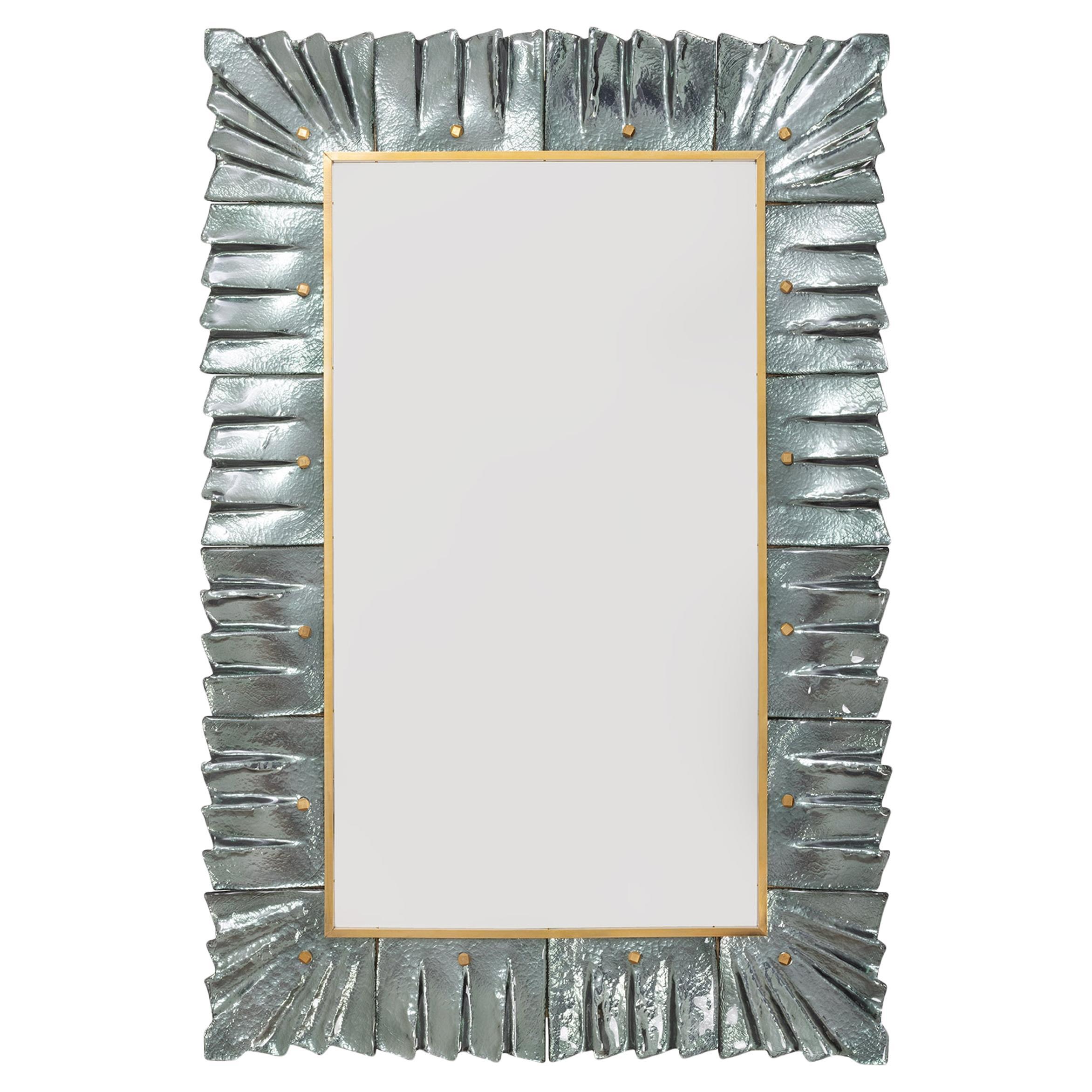 Contemporary Mirror Sea Green Murano Glass Framed, In Stock