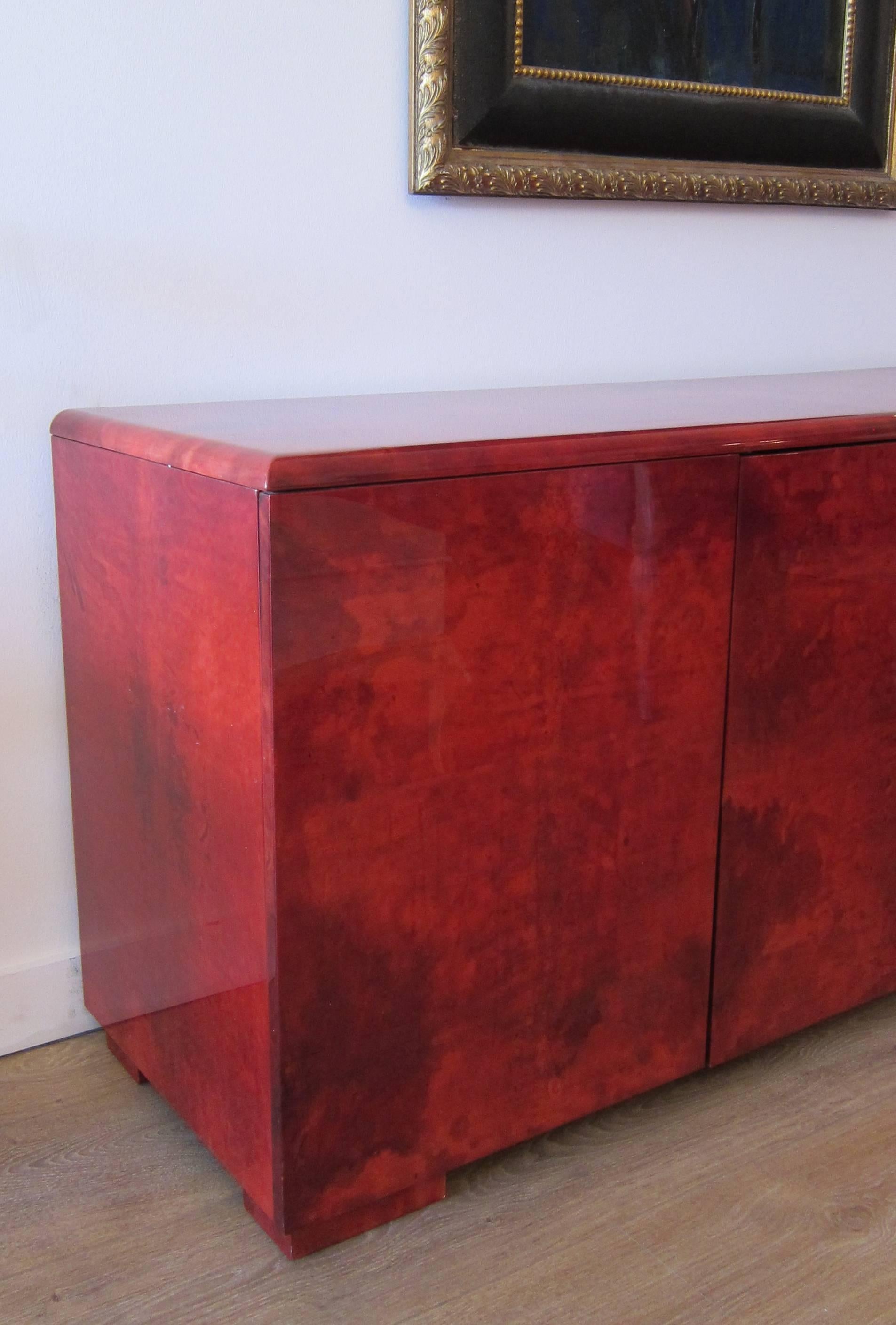 Mid-Century Modern  Stunning Red Goatskin Cabinet by Aldo Tura