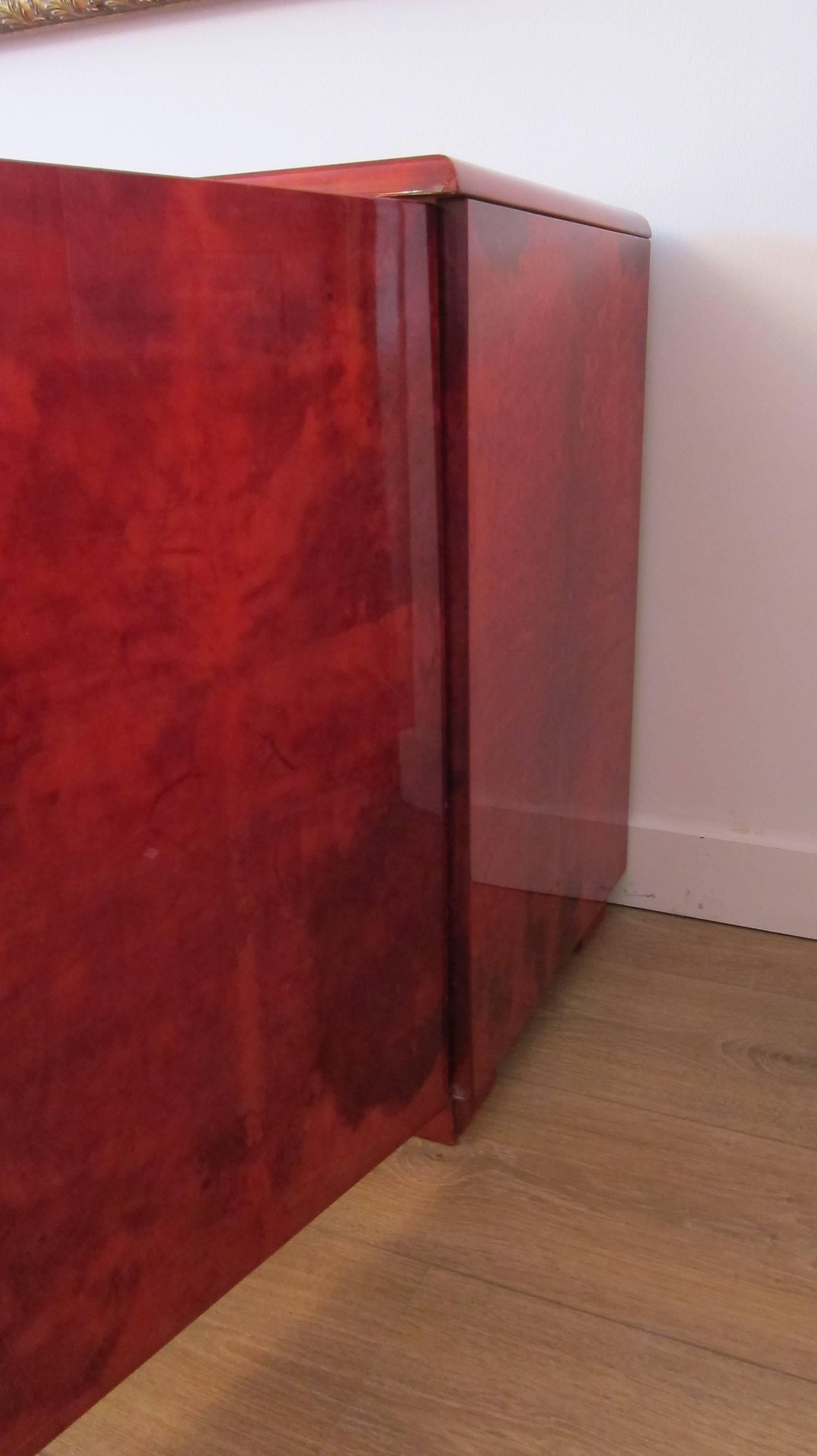  Stunning Red Goatskin Cabinet by Aldo Tura 1