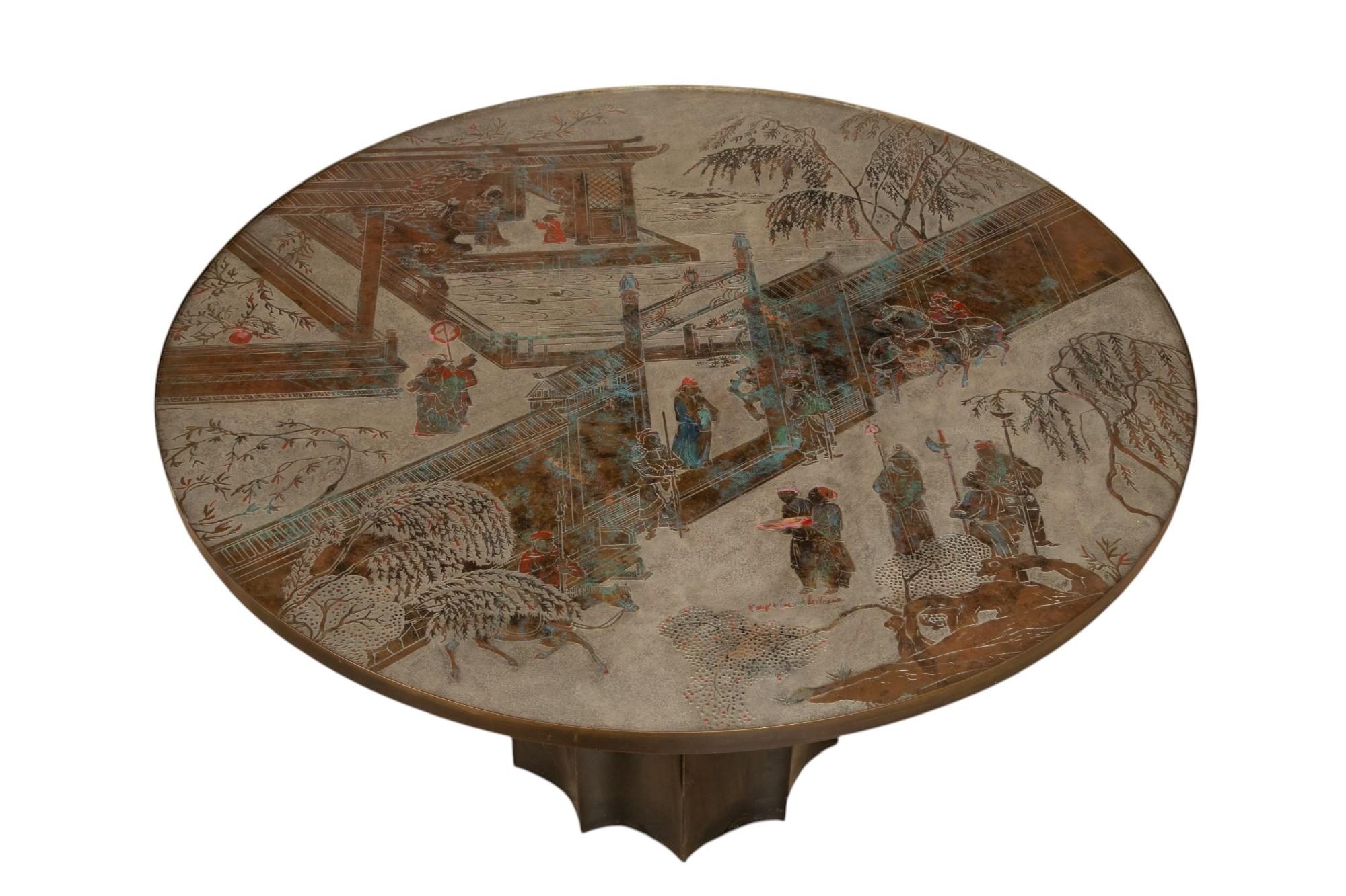 Philip and Kelvin Laverne Chinoiserie Center Table, New York, circa 1960's In Good Condition For Sale In Miami, FL
