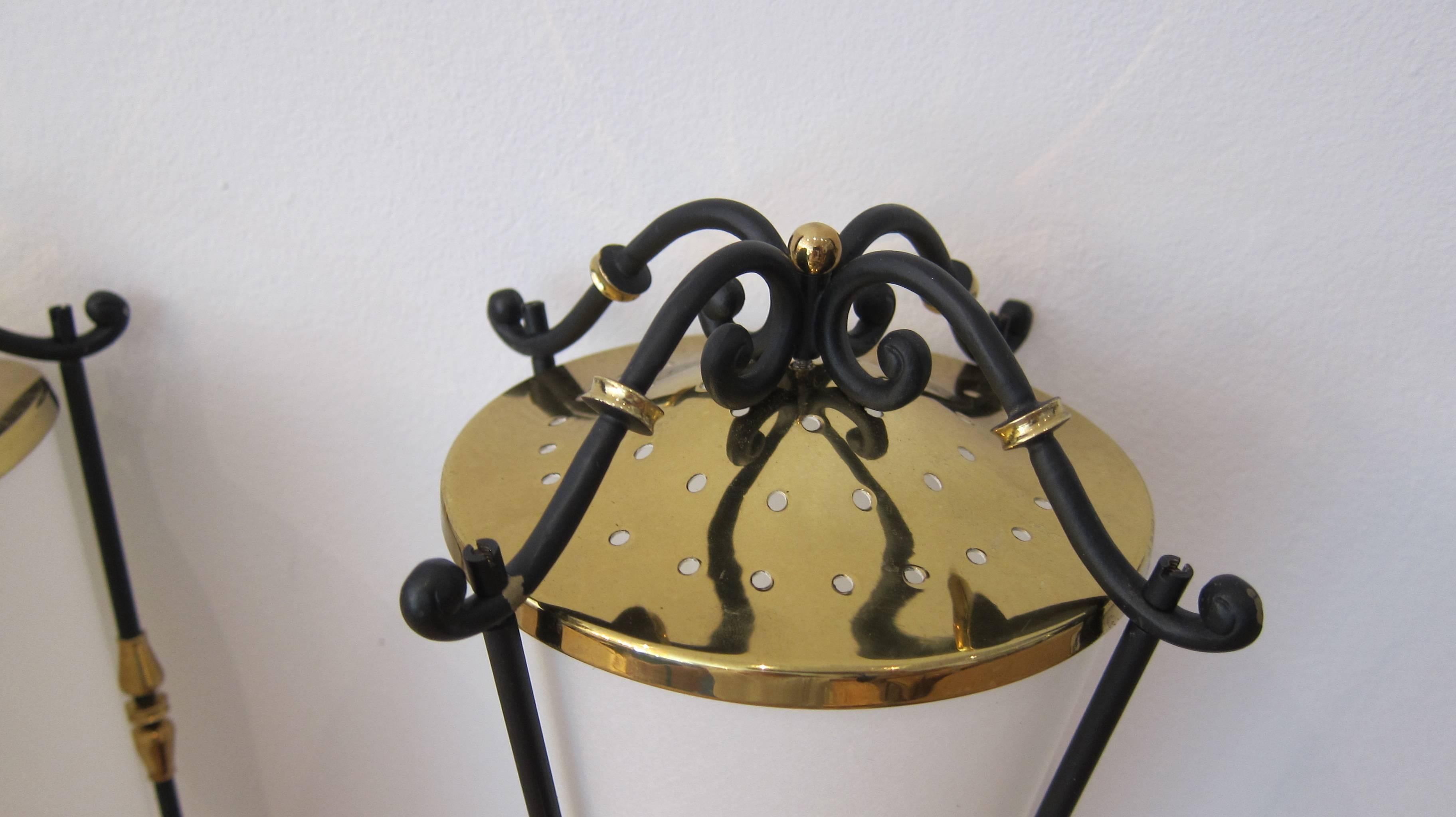 French Pair of Lantern Wall Sconces by Arlus France 1950