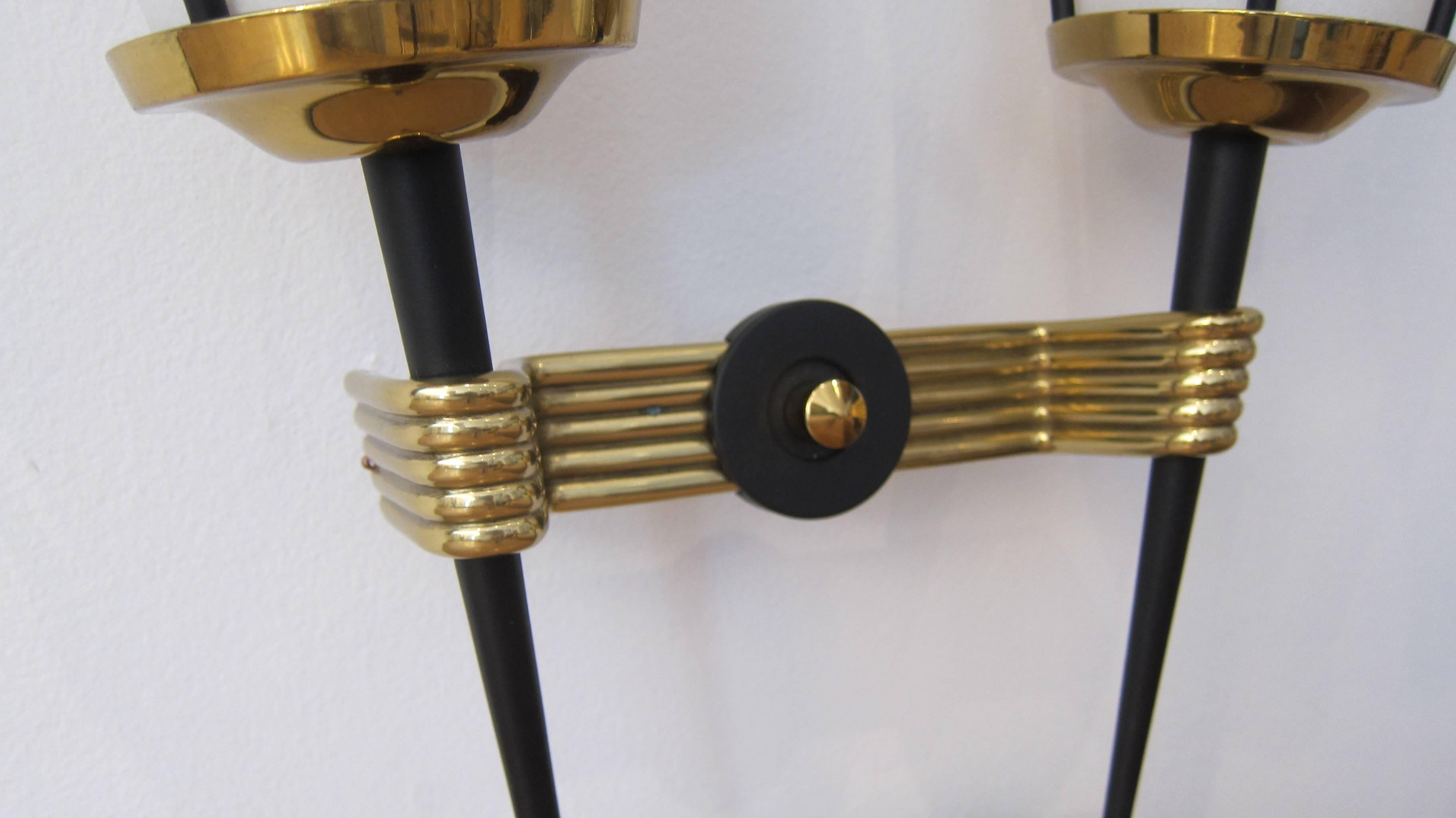 Pair of Lantern Wall Sconces by Arlus France 1950 In Excellent Condition In Miami, FL