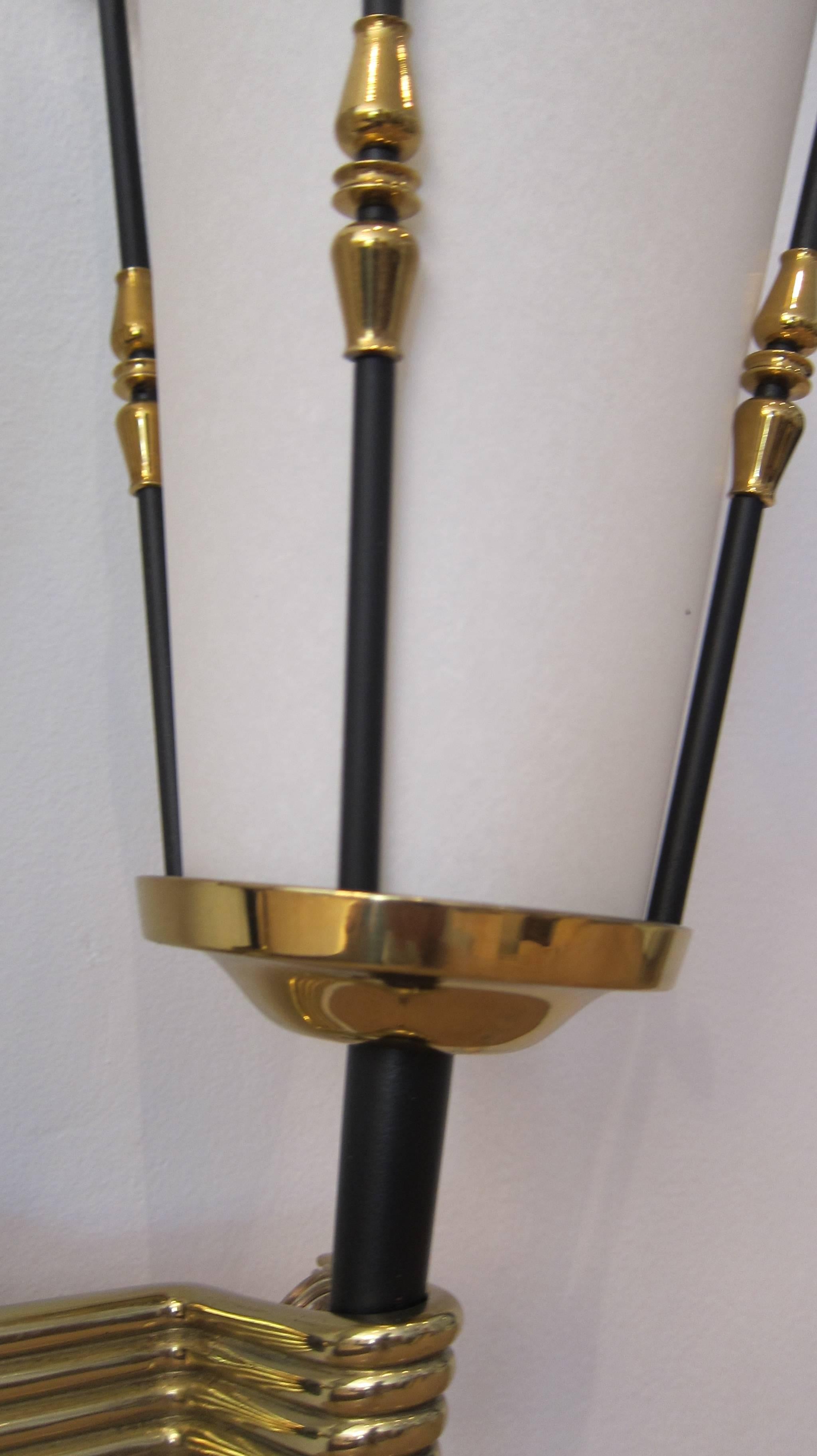 Mid-20th Century Pair of Lantern Wall Sconces by Arlus France 1950