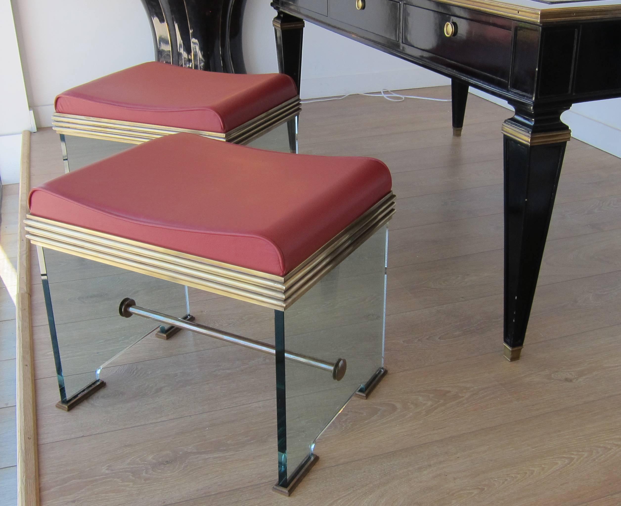 Italian Modern Glass and Bronze Stools In Excellent Condition In Miami, FL