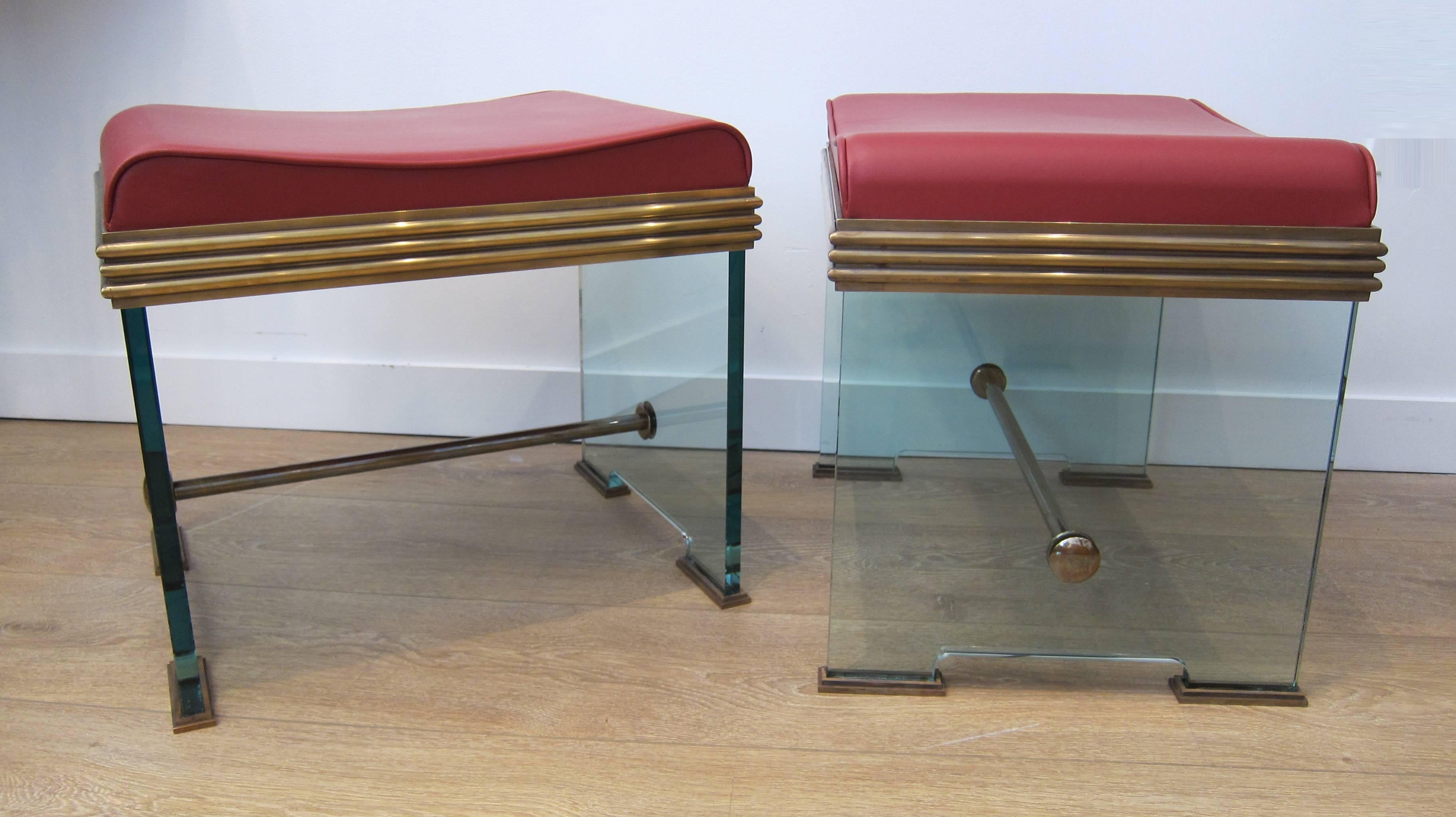 Italian Modern Glass and Bronze Stools 2