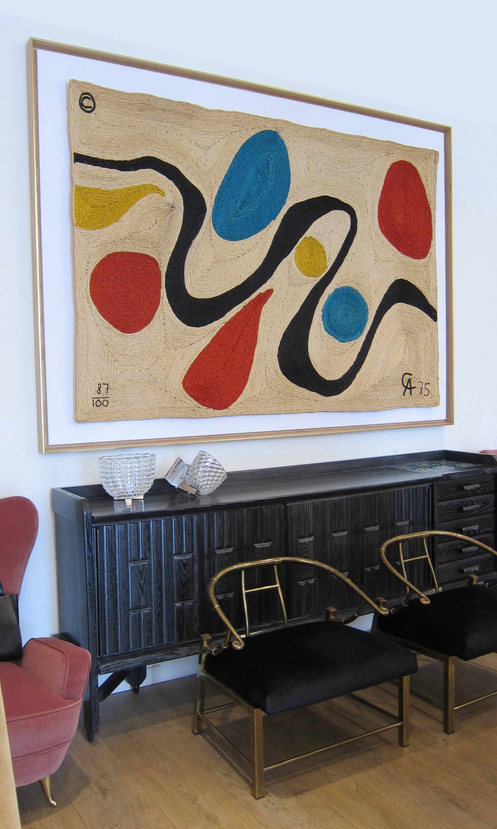  In the style of Alexander Calder for Bon Art, large maguey fiber tapestry, titled 