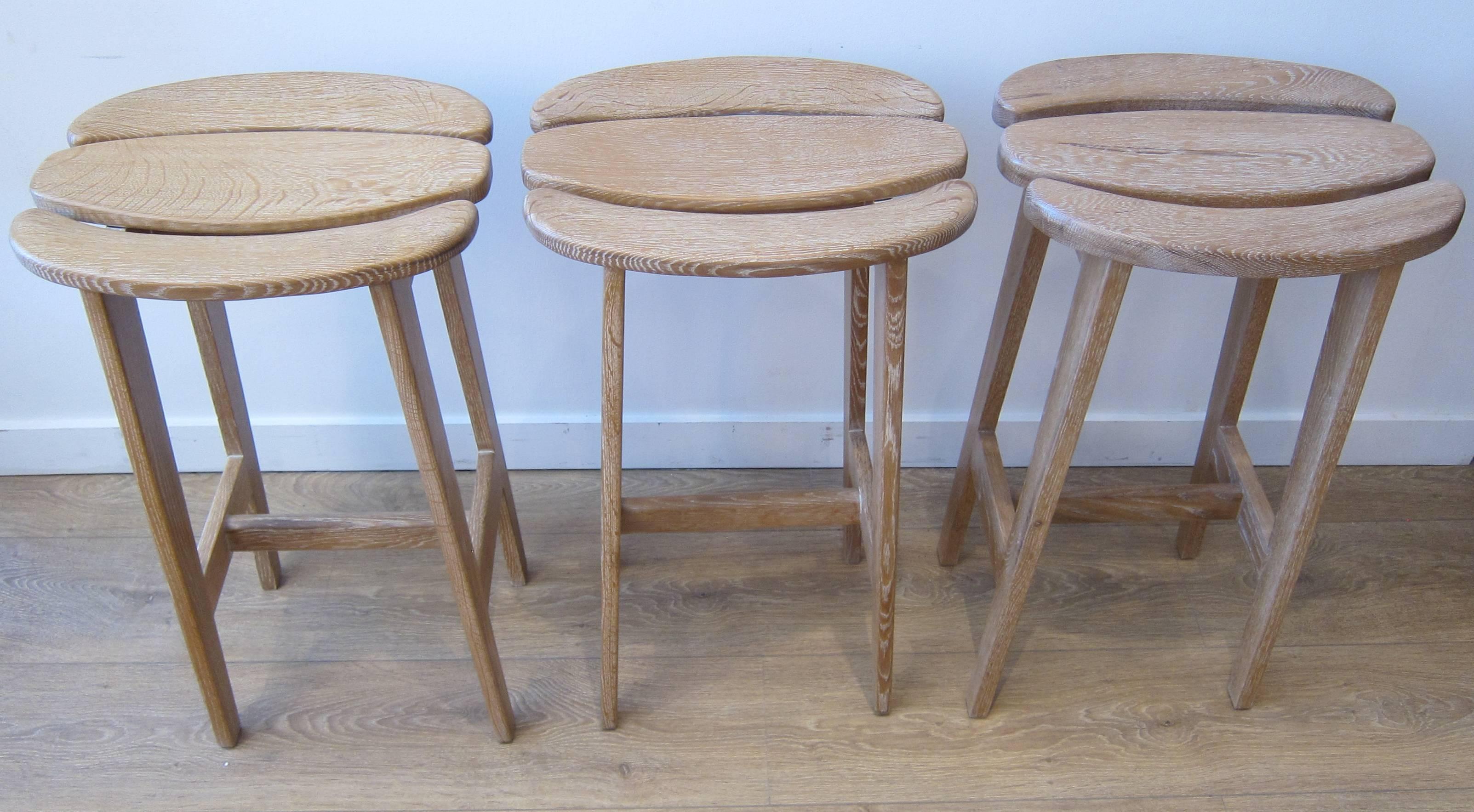 1950s cerused oak bar stools by Guillerme and Chambron for Votre Maison.