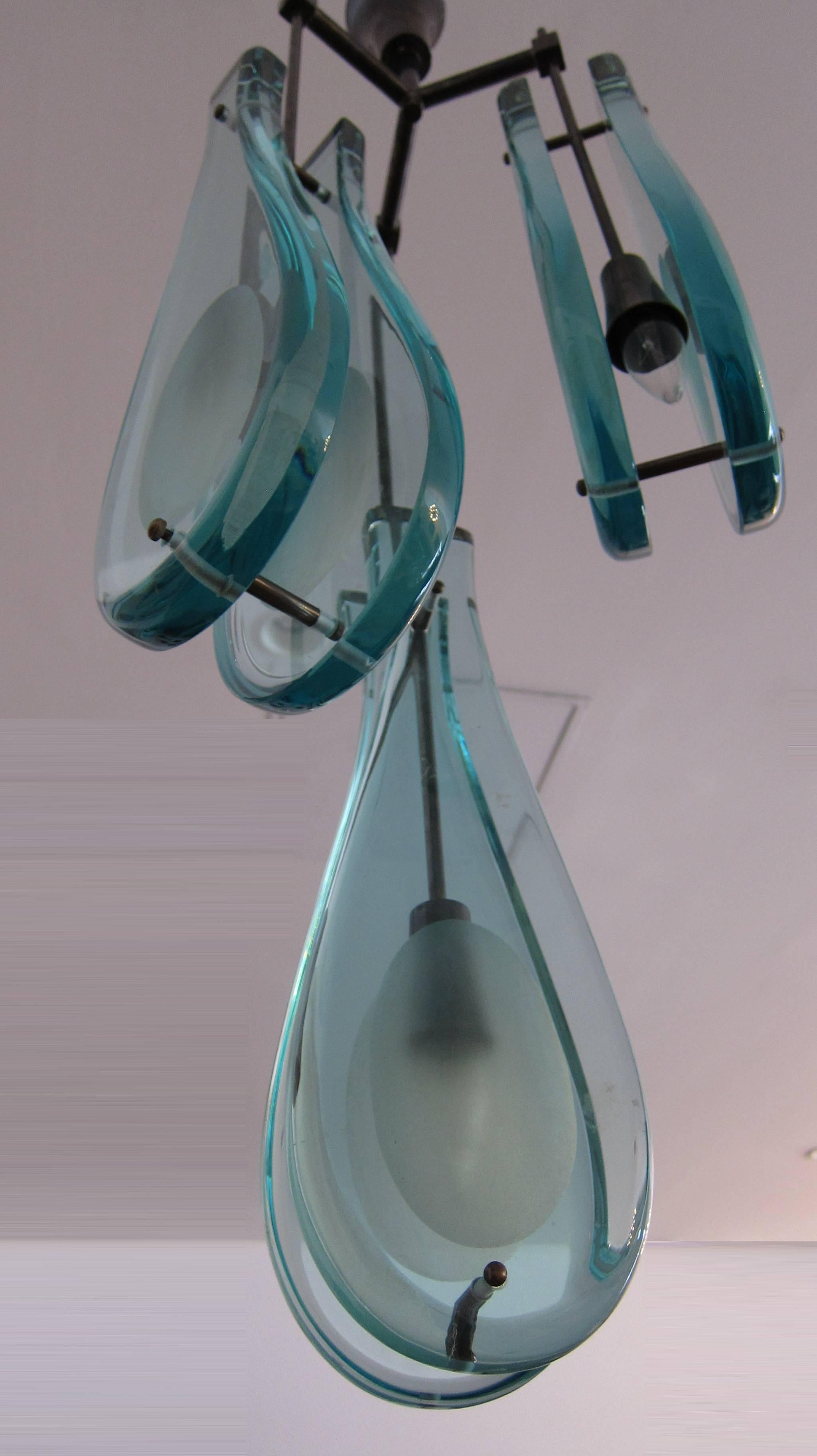 Italian Pendant Chandelier in the Style of Max Ingrand for Fontana Arte
